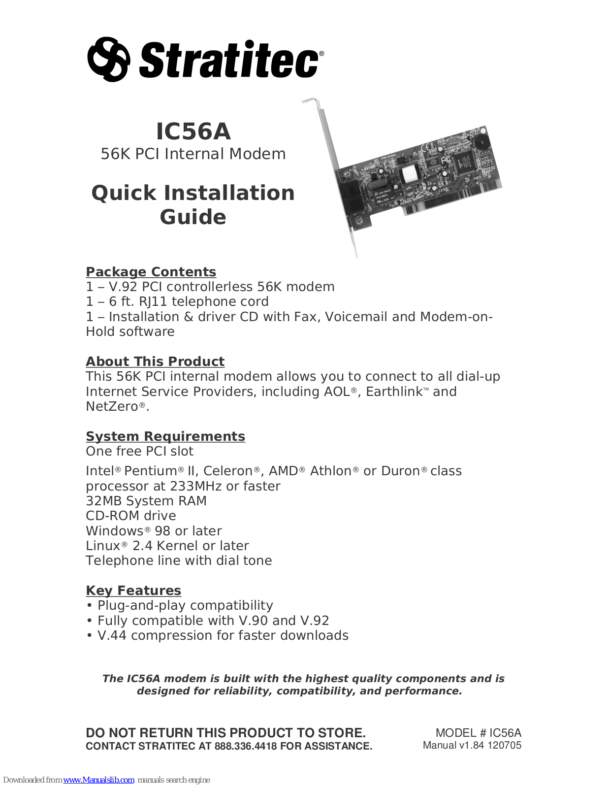Stratitec IC56A Quick Installation Manual - ManualMachine.com
