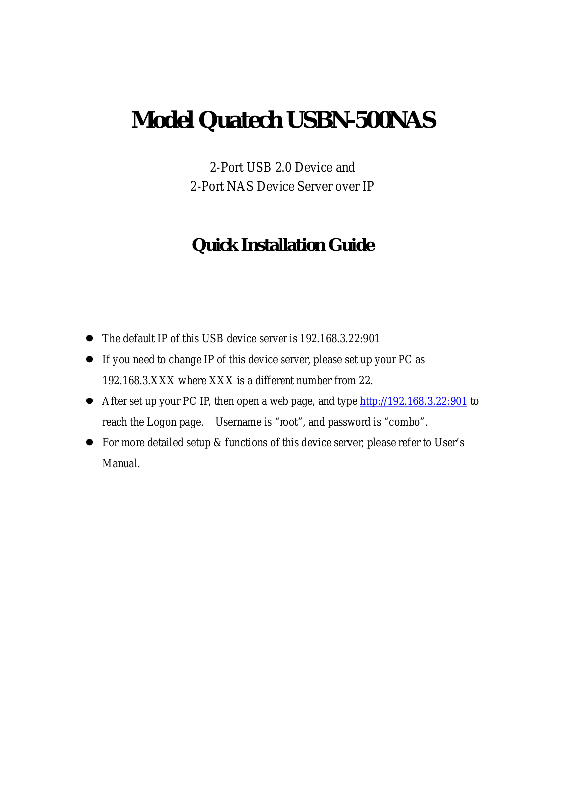 Quatech USBN-500NAS User Manual