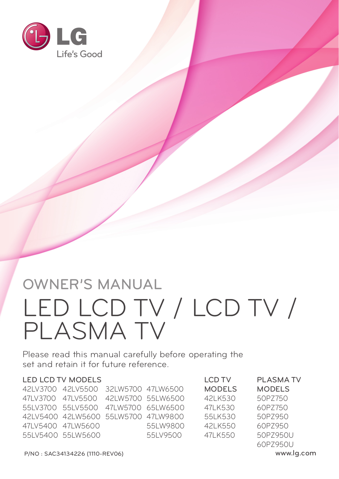 LG 50PZ950U, 42LW5700, 47LW9800, 47LW5700, 47LW5600 User Manual