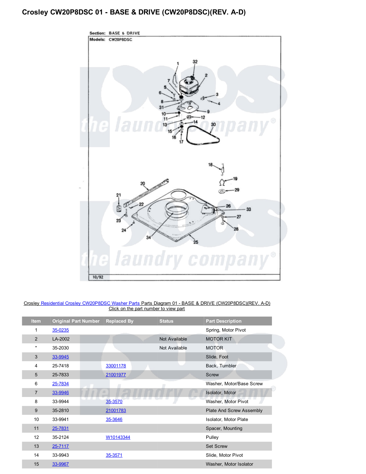 Crosley CW20P8DSC Parts Diagram