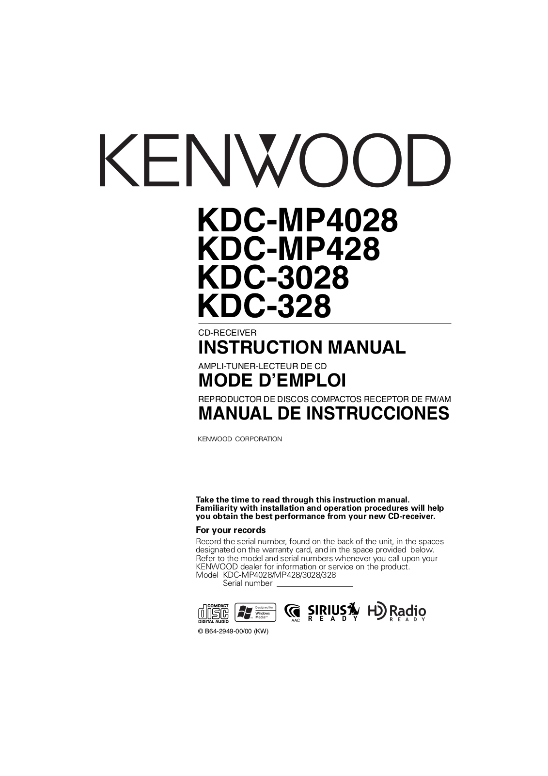 KENWOOD KDC-328 User Manual