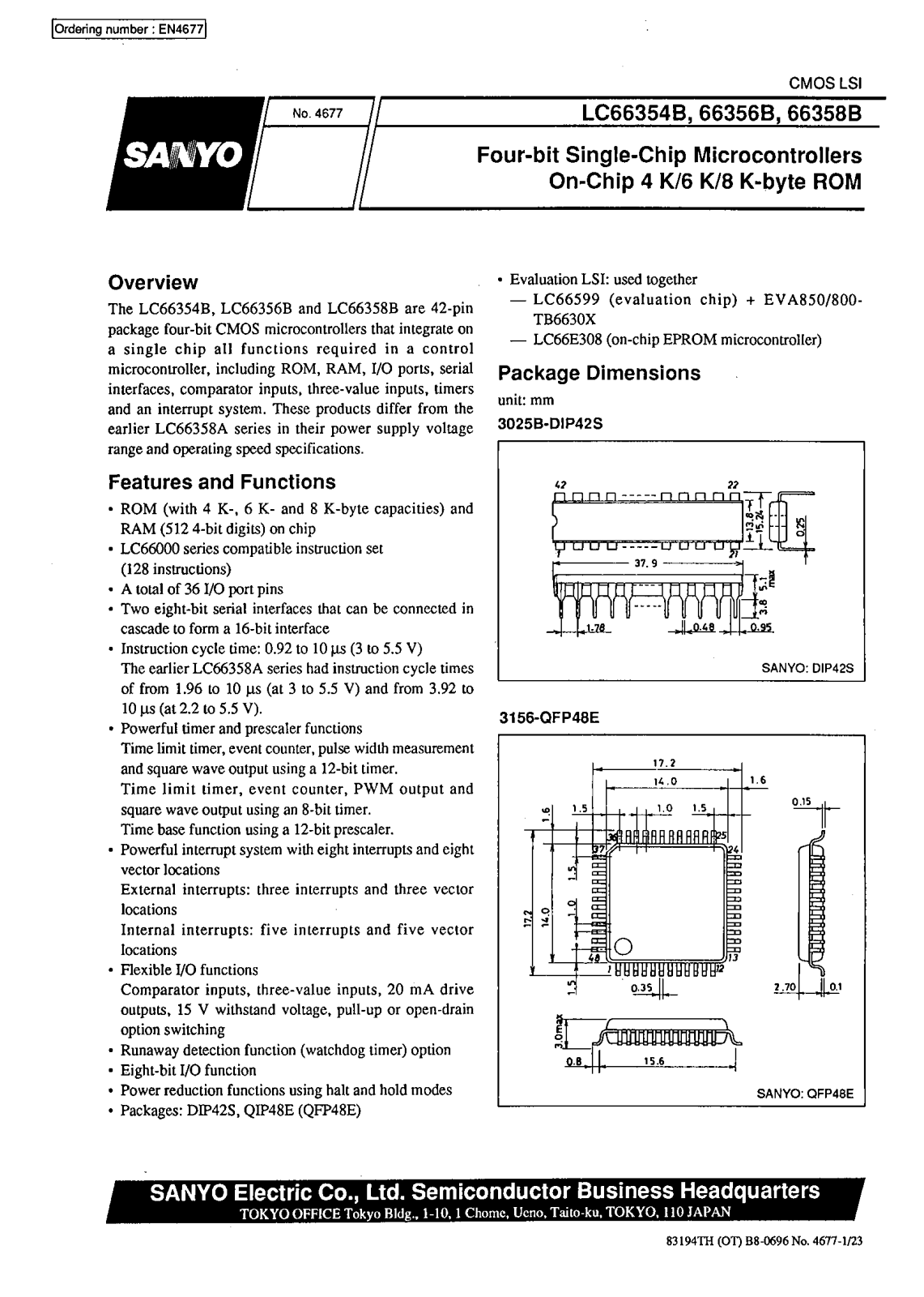 SANYO LC66354B, LC66356B, LC66358B Datasheet