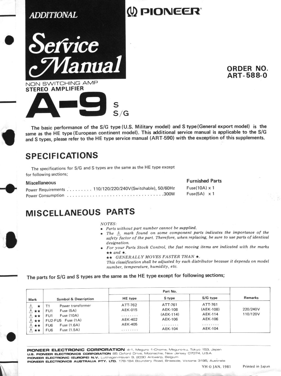 Pioneer A-9 S Service Manual