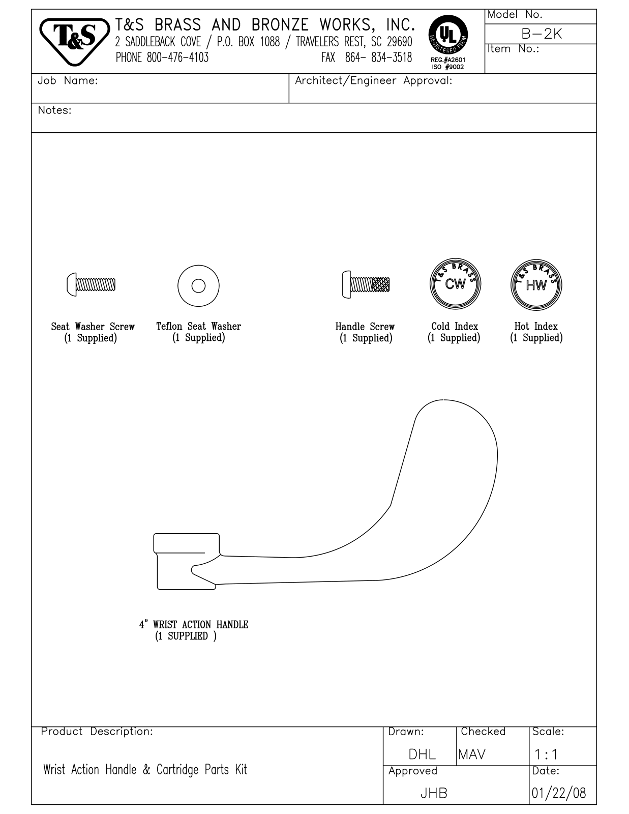 T&S Brass Manuals B-2K Parts List