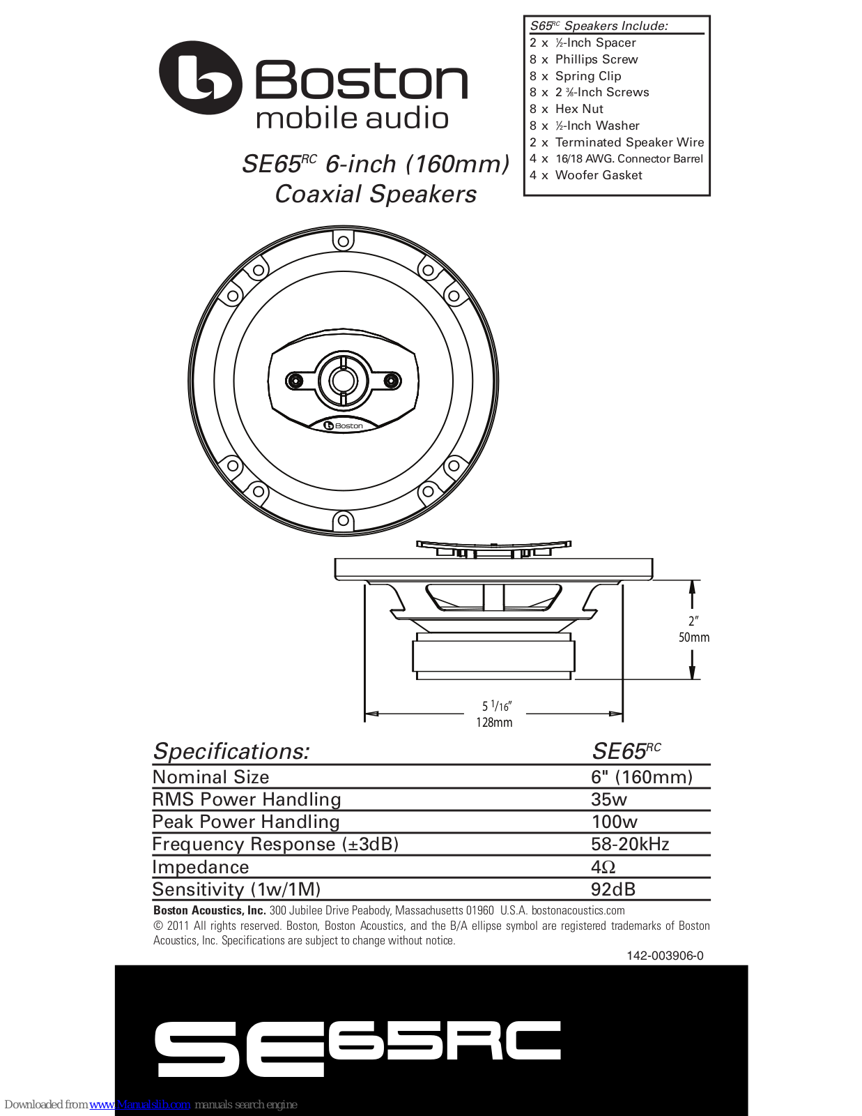 Boston Acoustics SE65RC Specifications