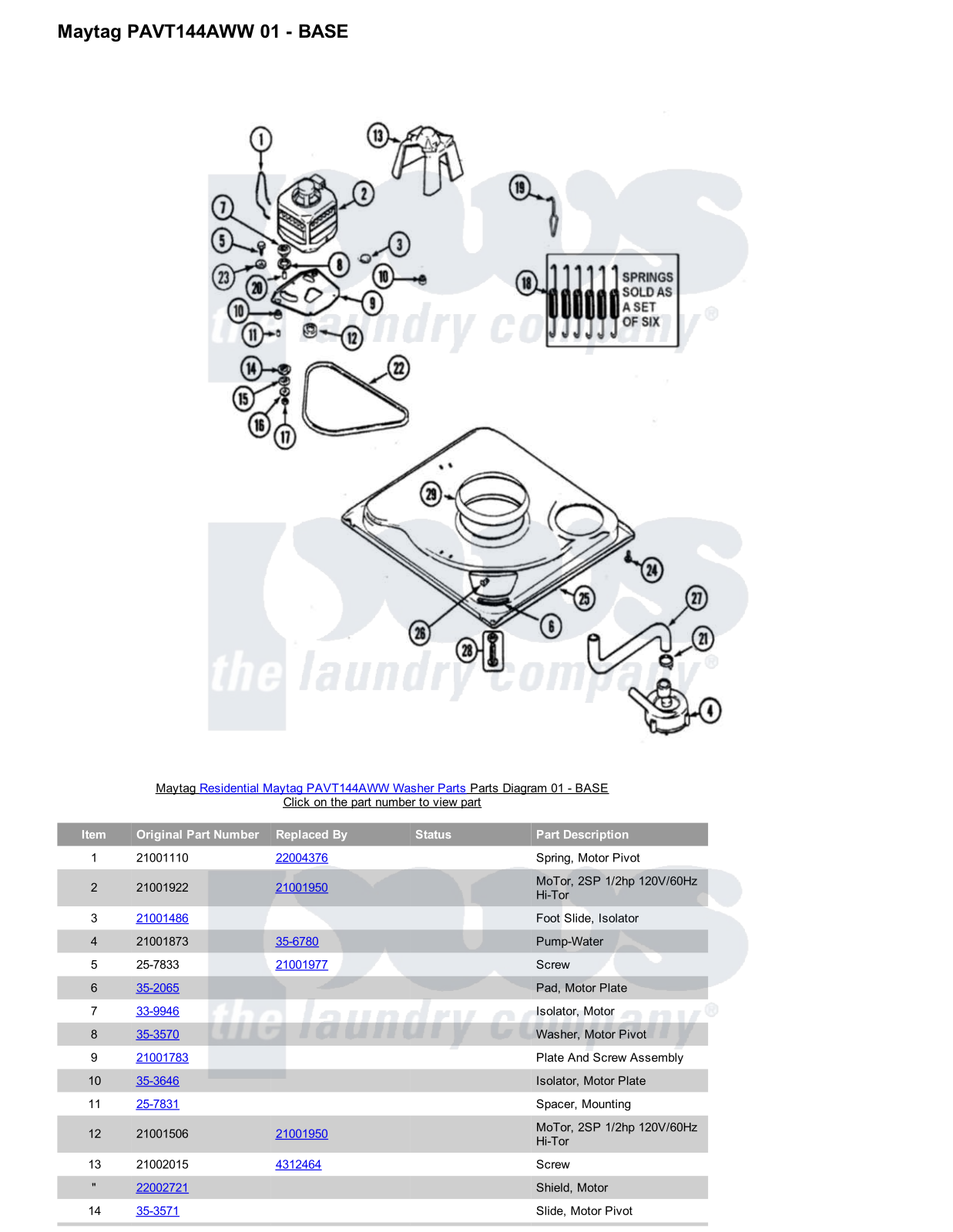 Maytag PAVT144AWW Parts Diagram