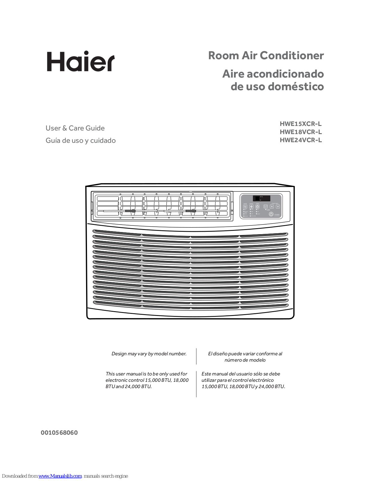 Haier HWE15XCR-L, HWE24VCR-L, HWE18VCR-L User & Care Manual