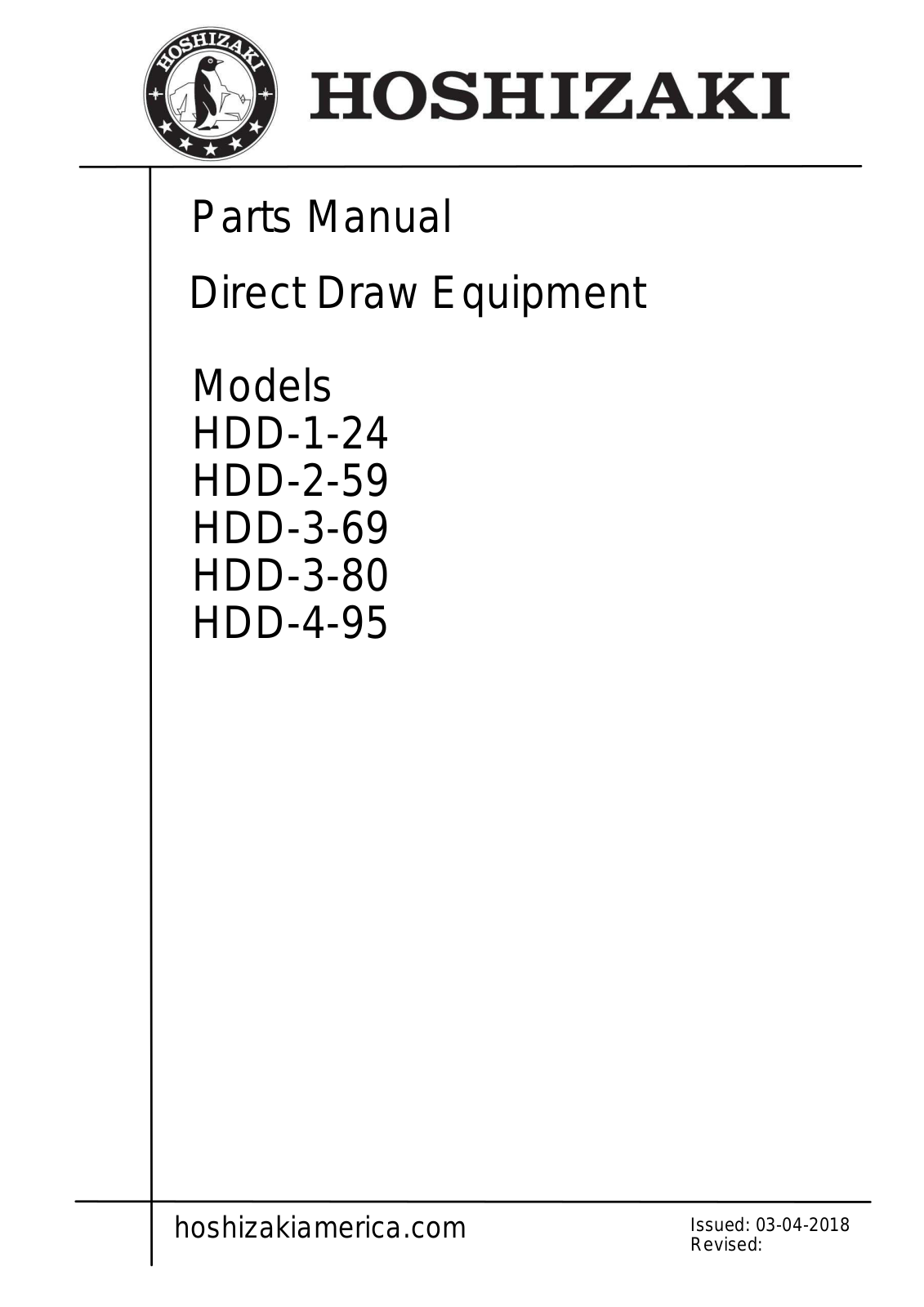 Hoshizaki HDD124S, HDD495S, HDD380S, HDD259S User Manual