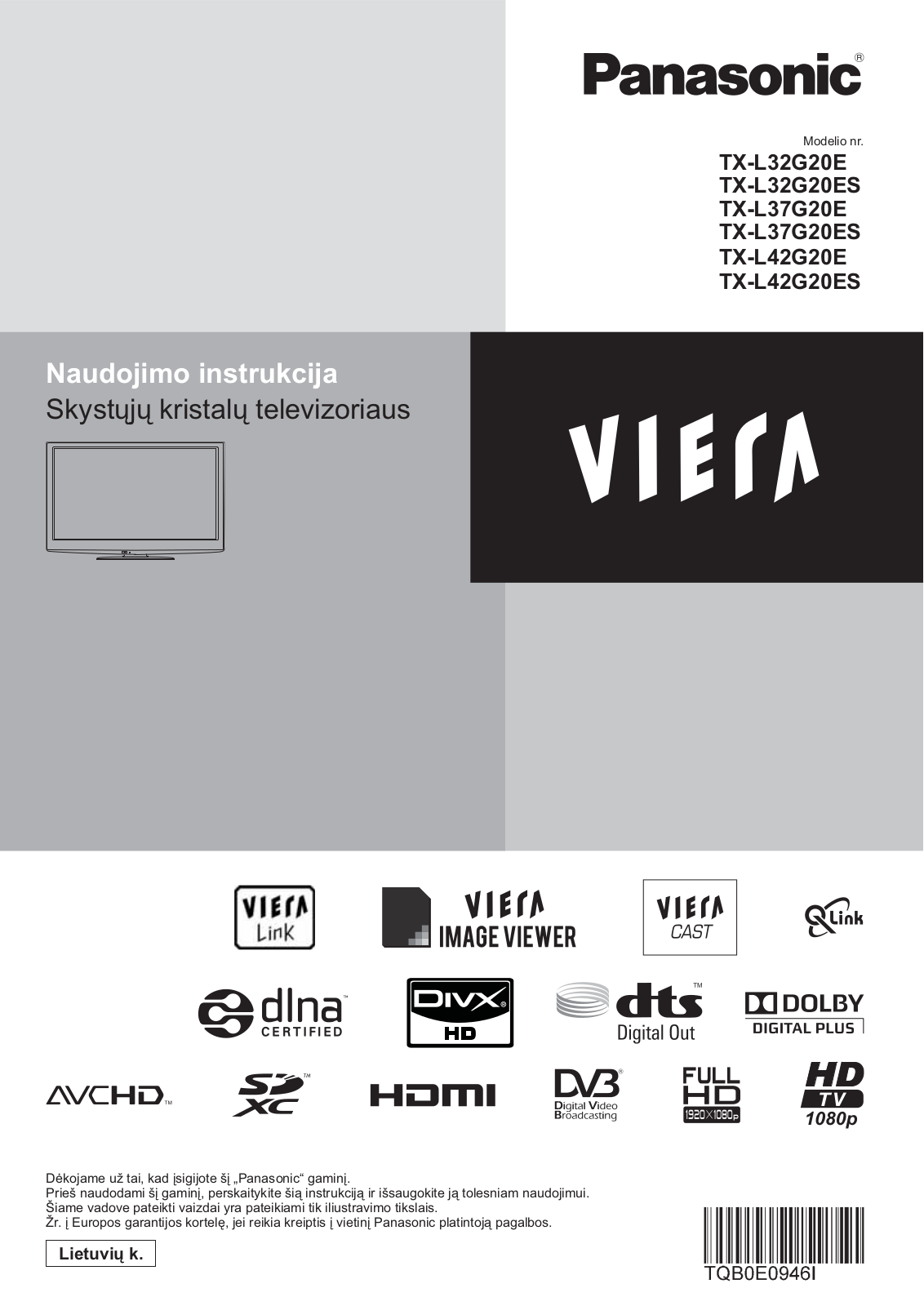 Panasonic TXL42G20ES, TXL42G20E, TXL37G20E, TXL32G20ES, TXL32G20E User Manual