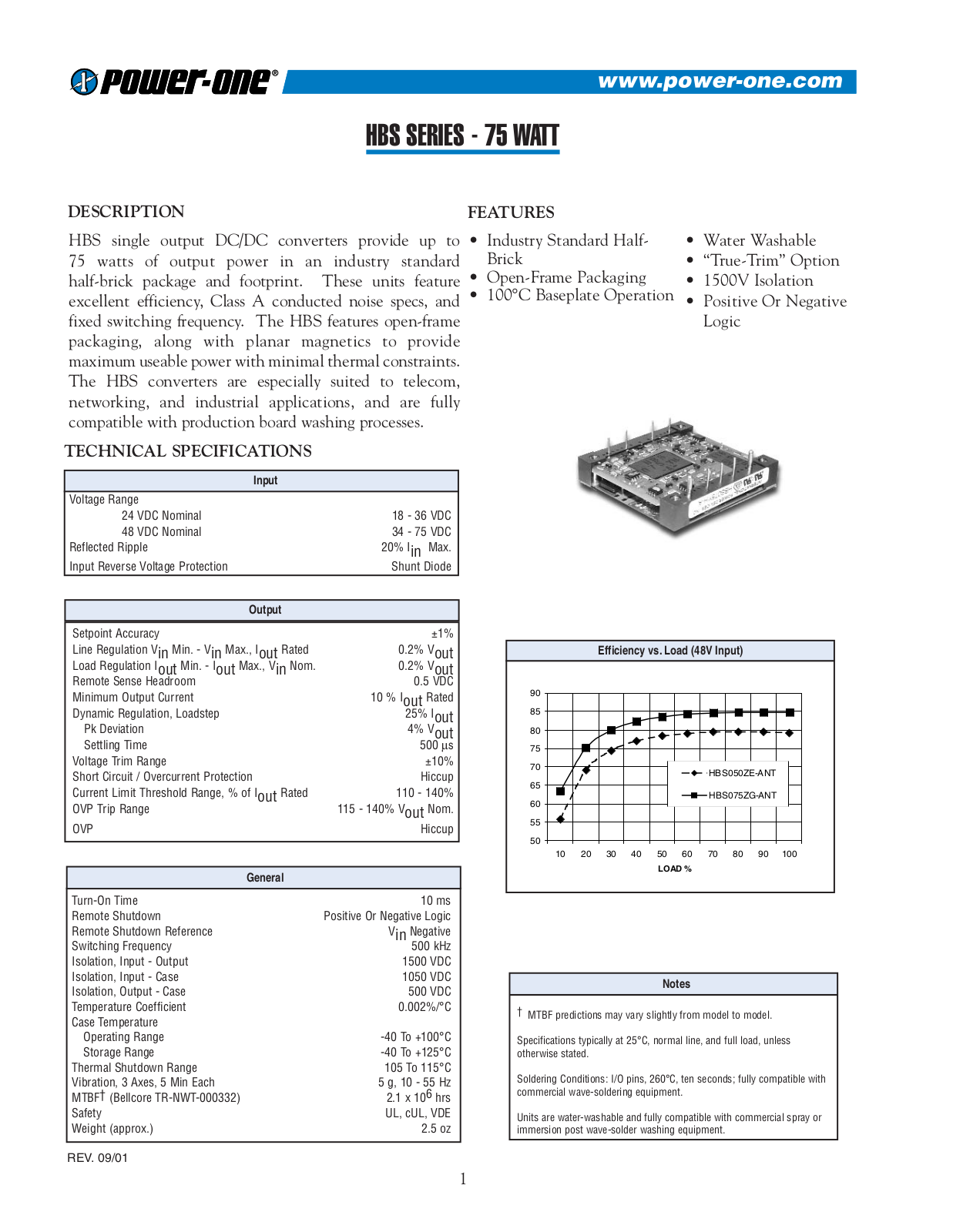 Datasheet HBS075YJ-A, HBS075YH-A, HBS075YG-A, HBS066ZE-A, HBS066YE-A Datasheet (Power-one) - ManualMachine.com