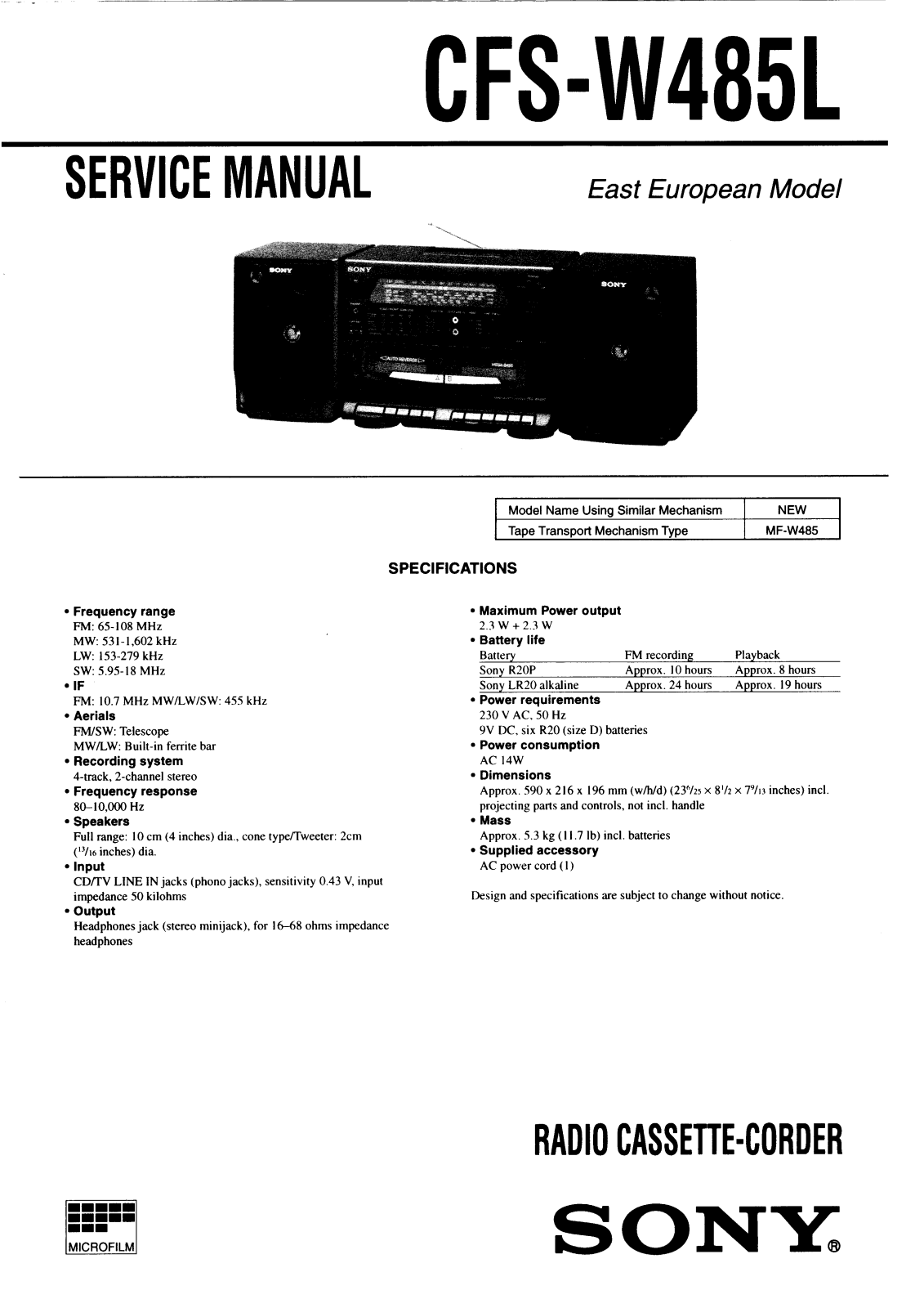 Sony CFSW-485-L Service manual