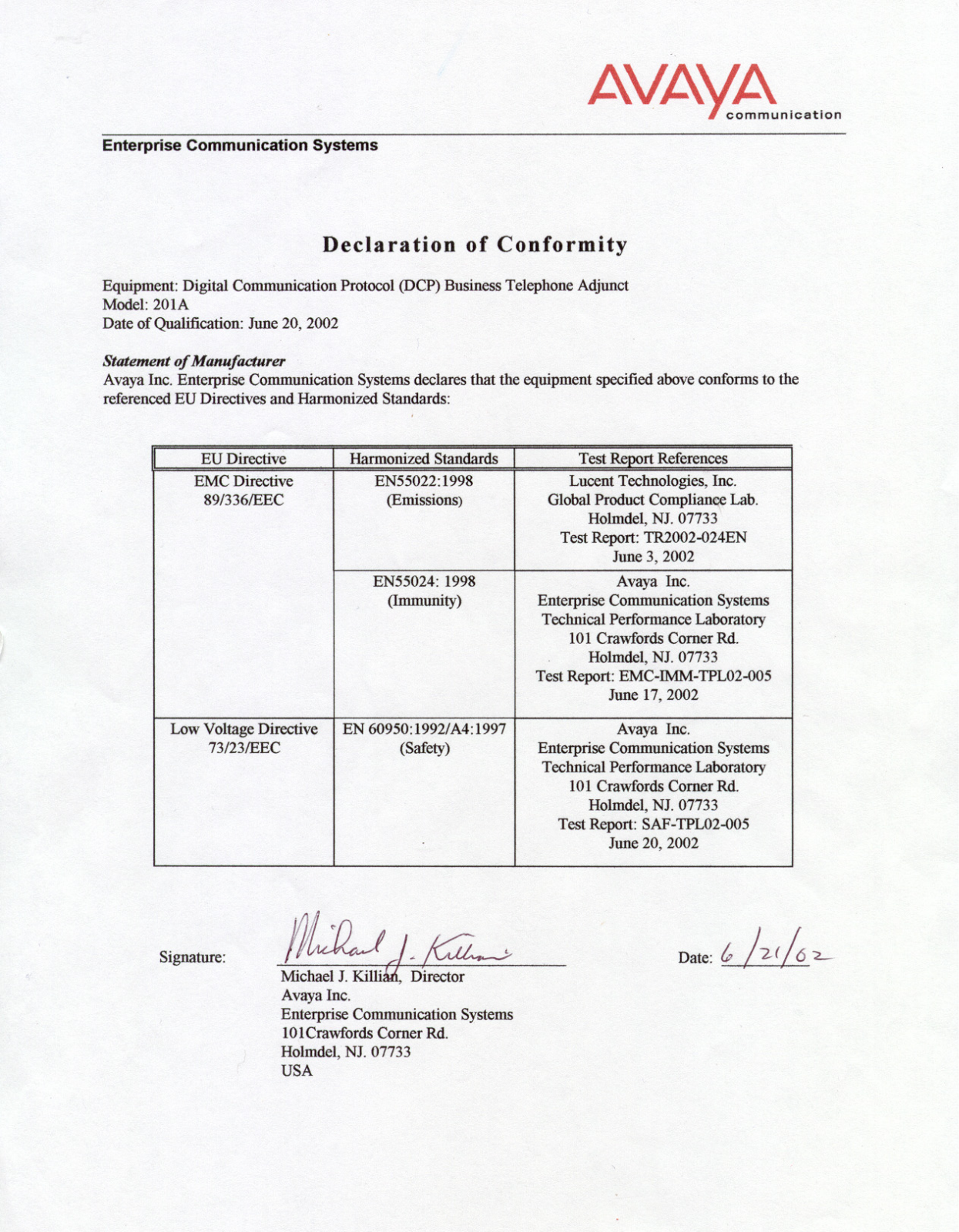 Avaya DCP Adjunct 201A User Manual