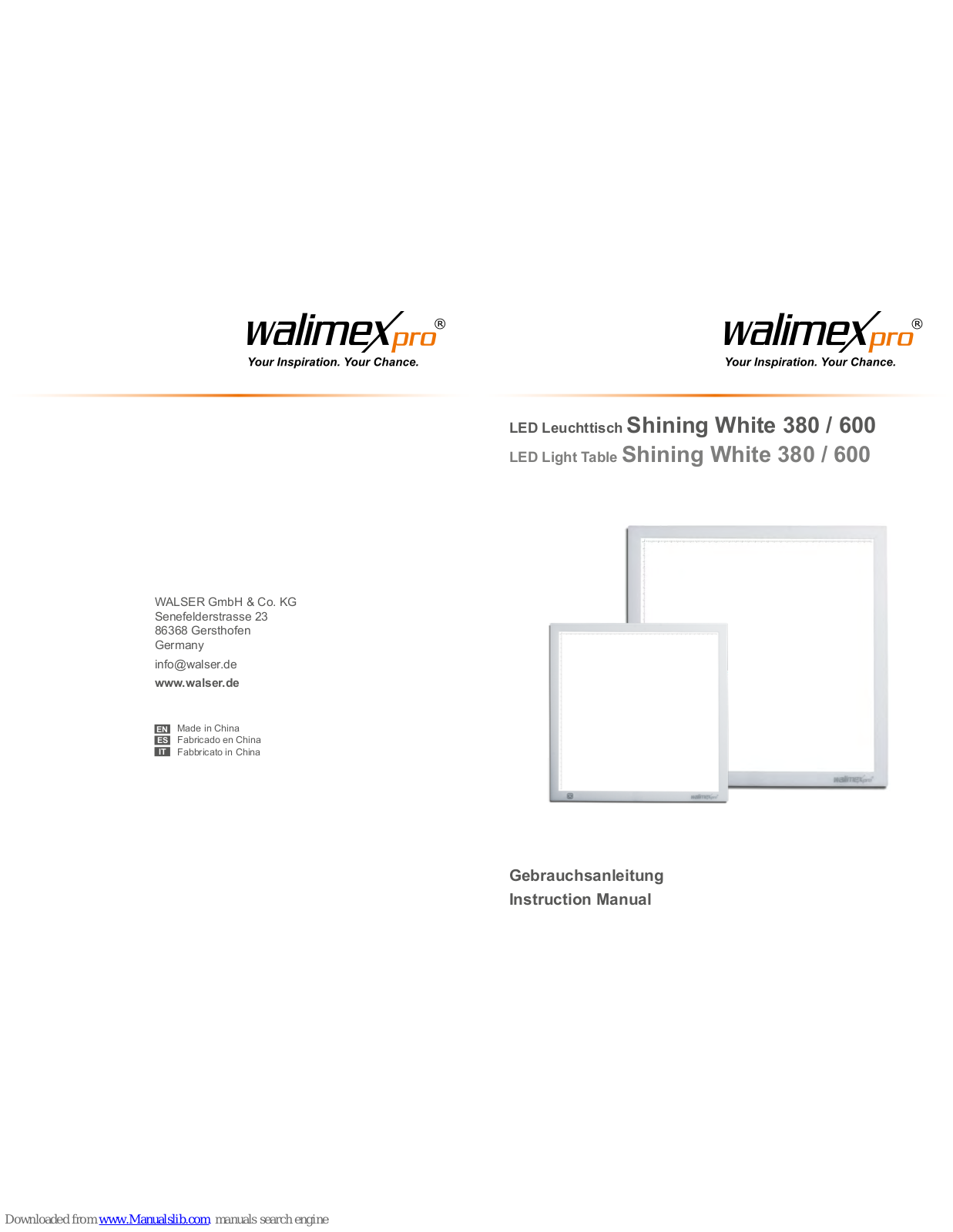 Walimex Pro Shining White 380, Shining White 600 Instruction Manual