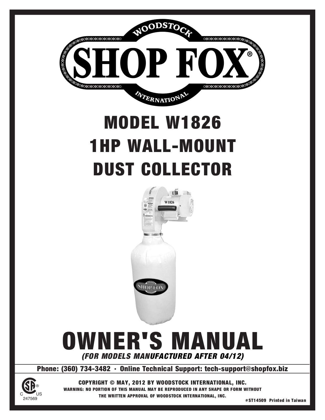 Shop fox W1826 User Manual