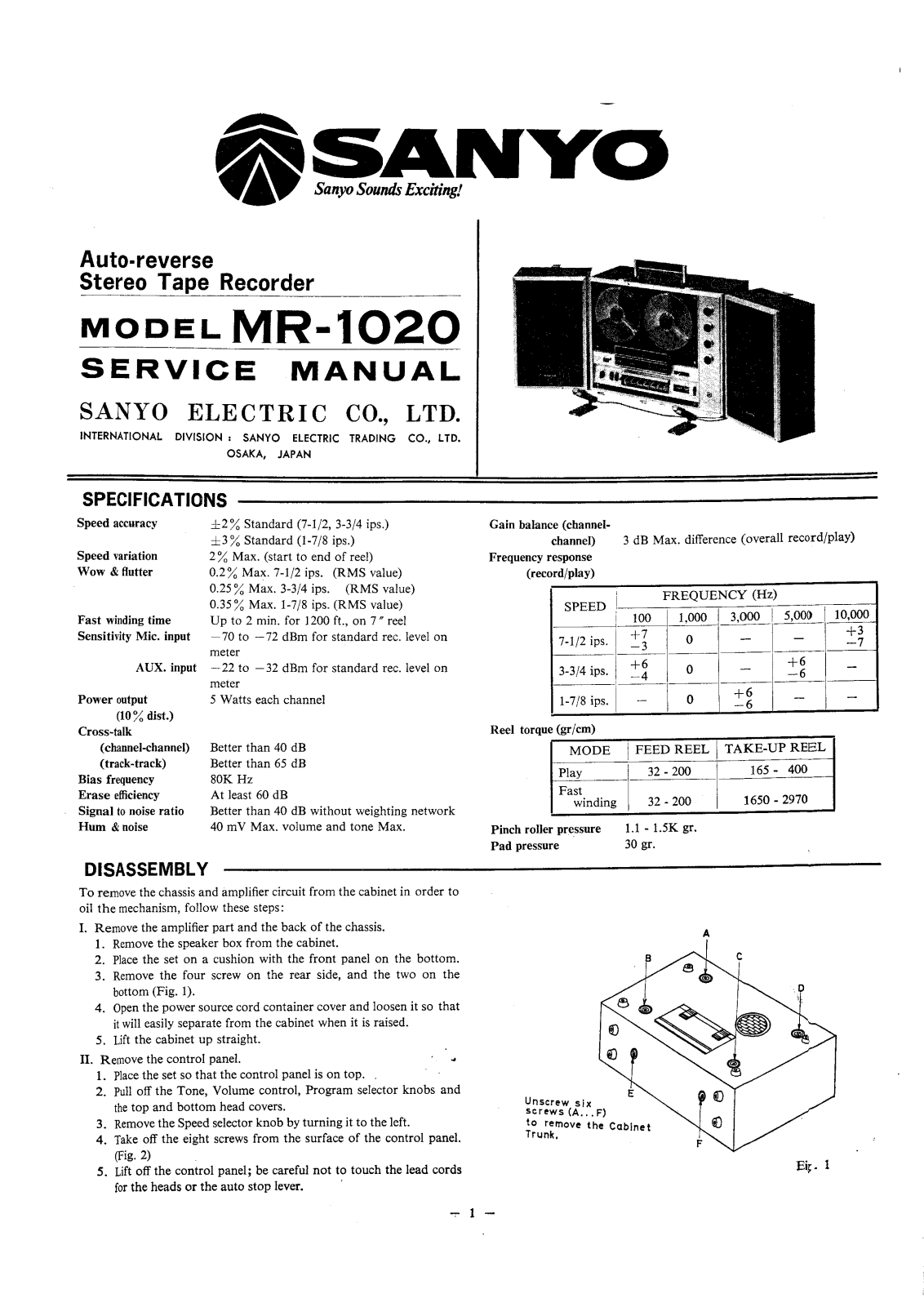 Sanyo MR-1020 Service Manual