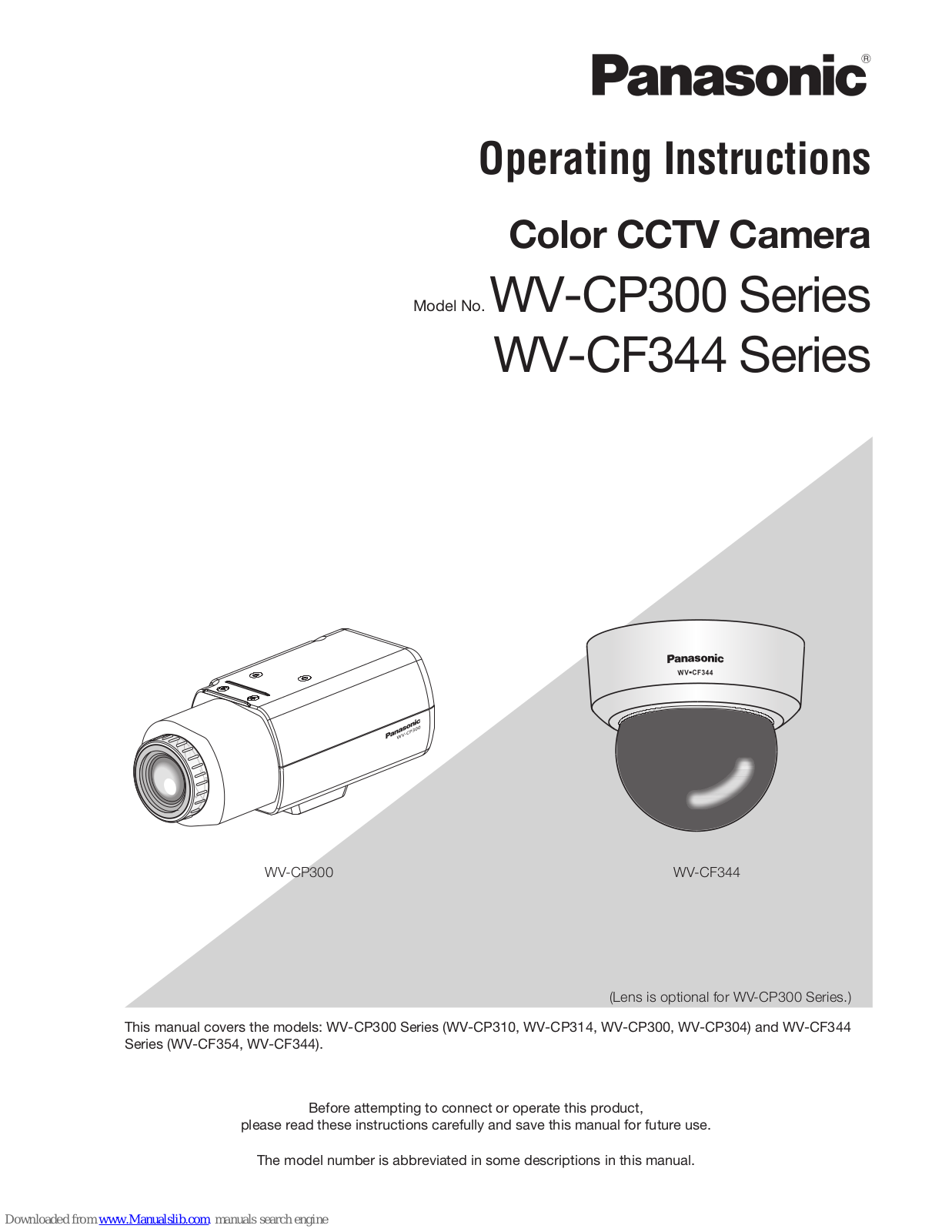 Panasonic WV-CP304, WV-CP300, WV-CP314, WV-CF344, WV-CF354 Operating Instructions Manual