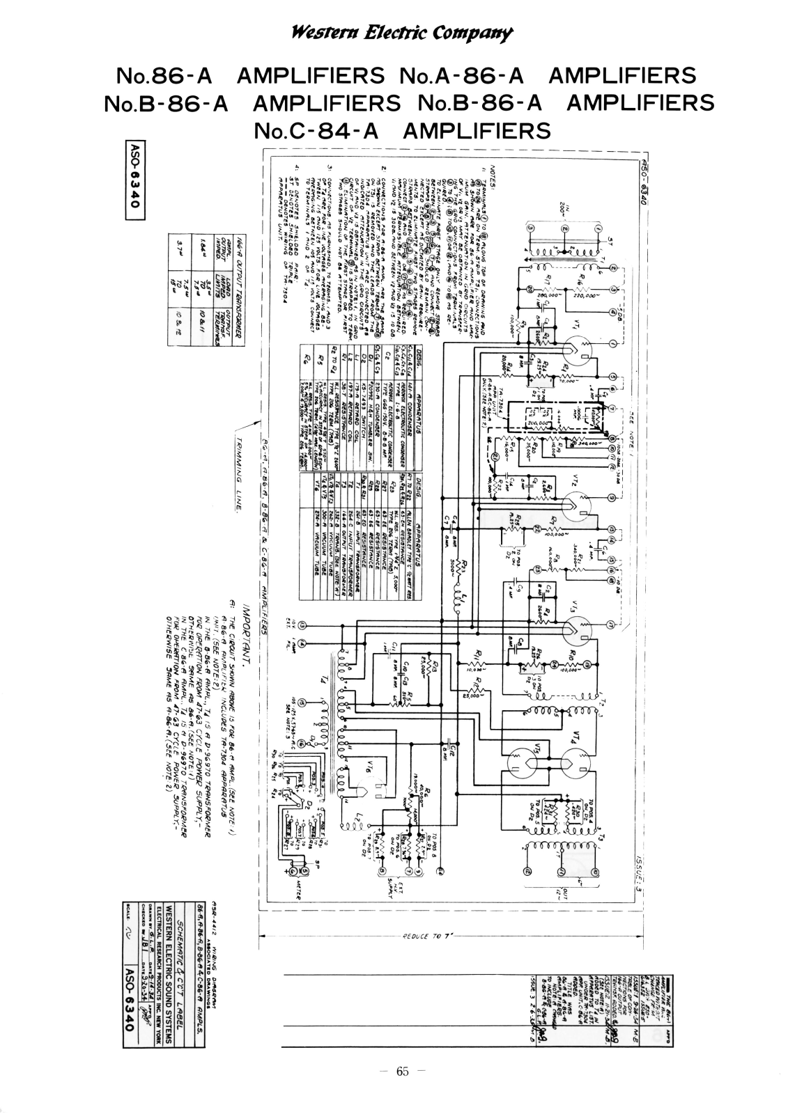 Western Electric 86, 86-A Schematic