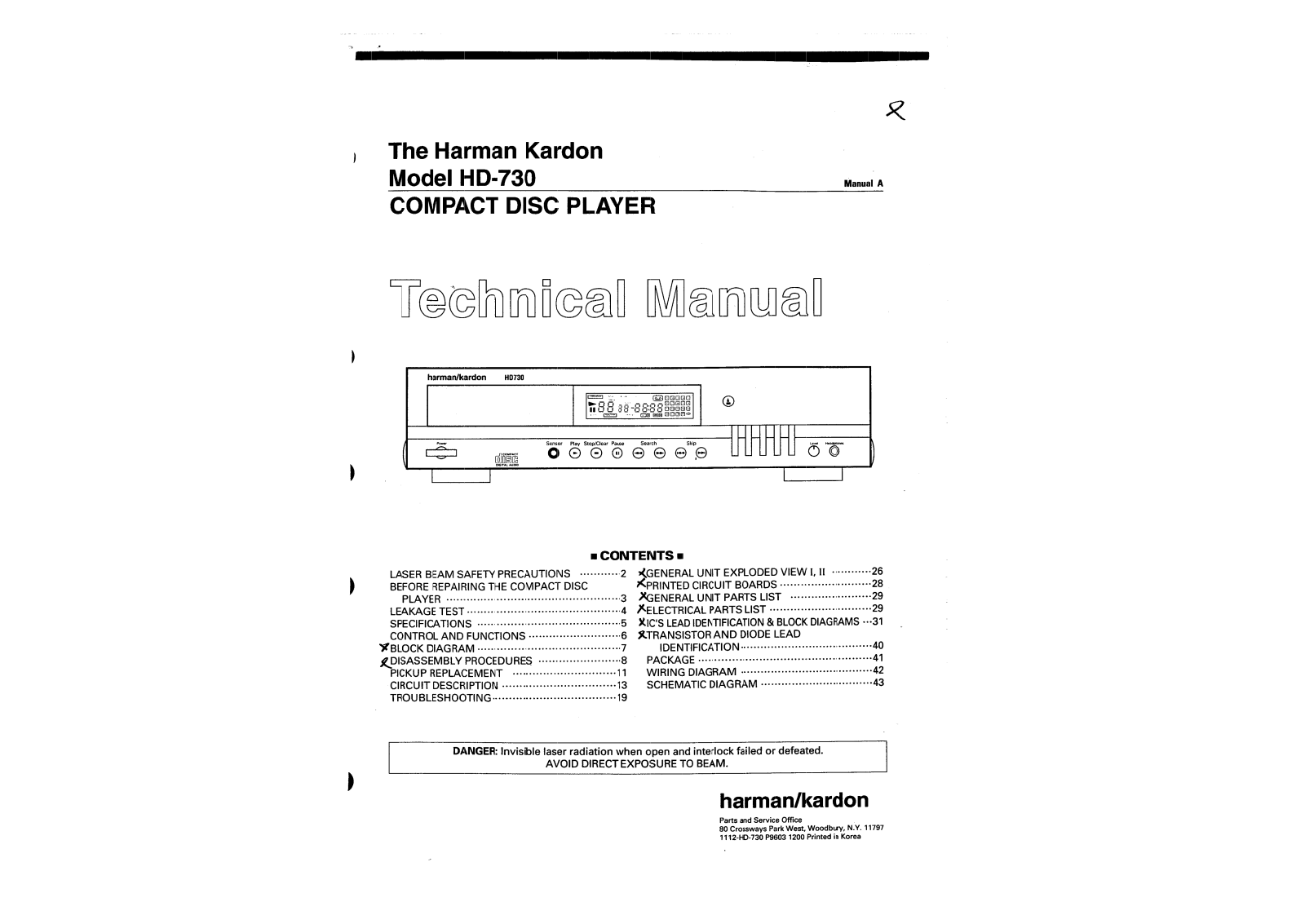 Harman Kardon HD730 Technical Manual