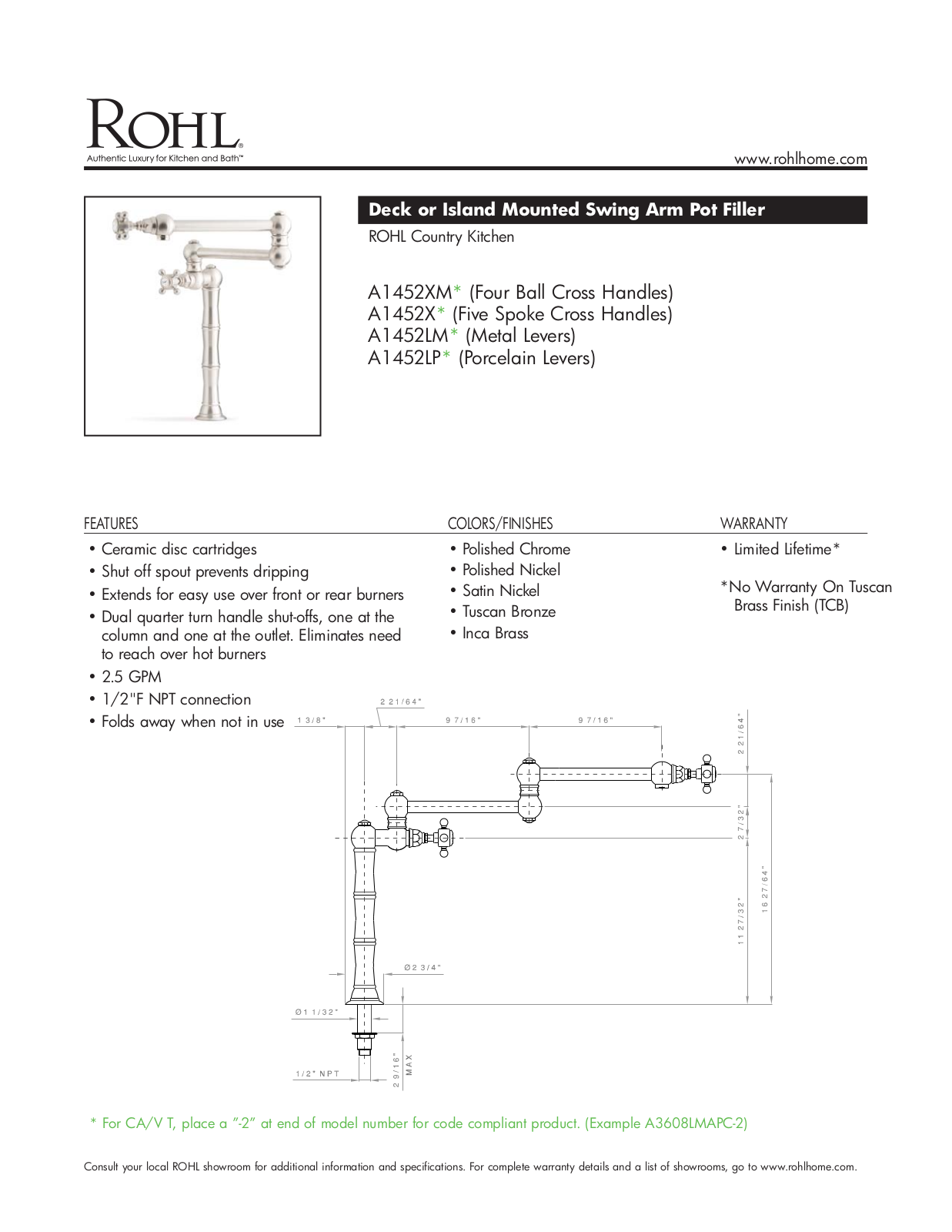Rohl A1452XMAPC2 Specs - ManualMachine.com