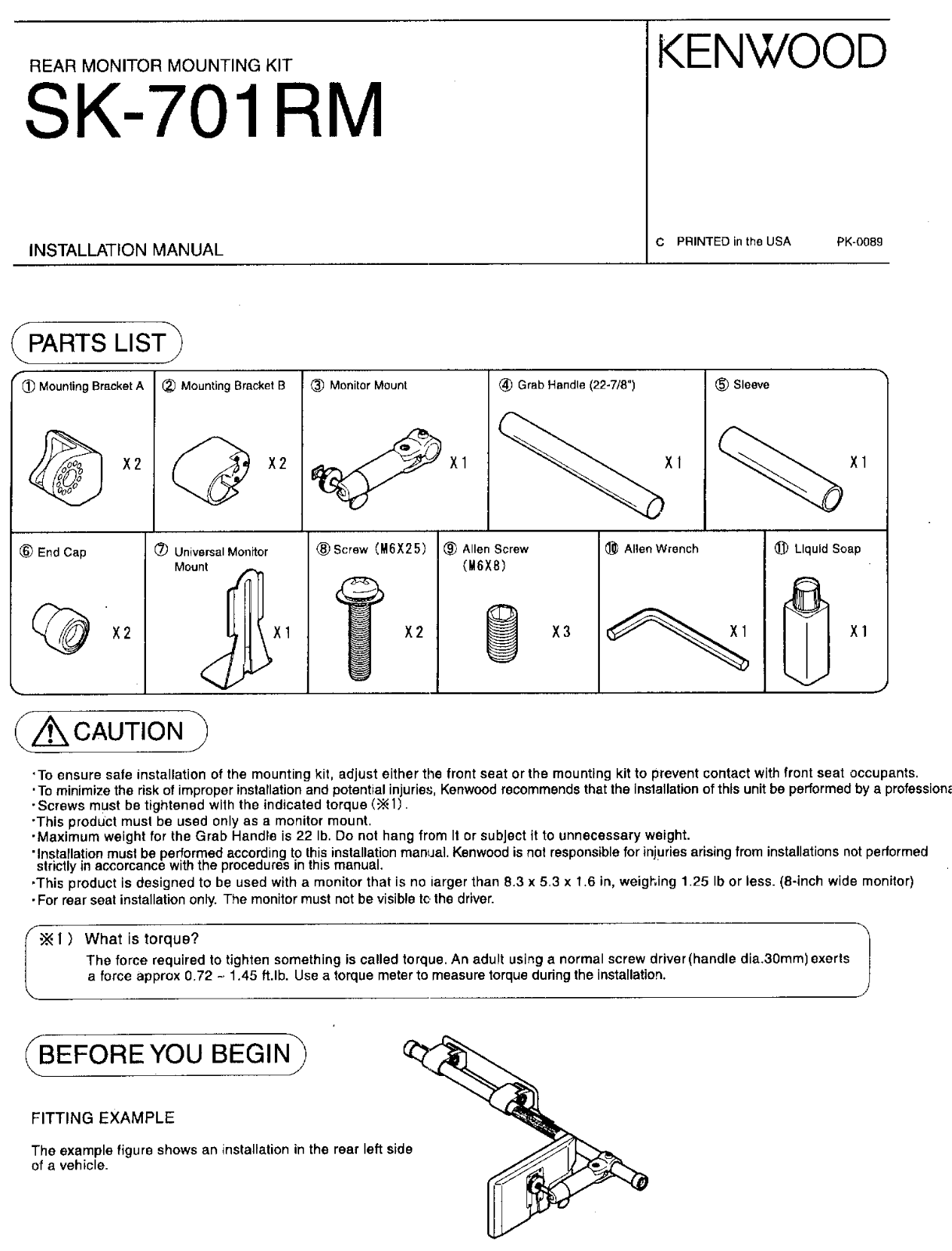 Kenwood 411, Mount, SK-701RM User Manual