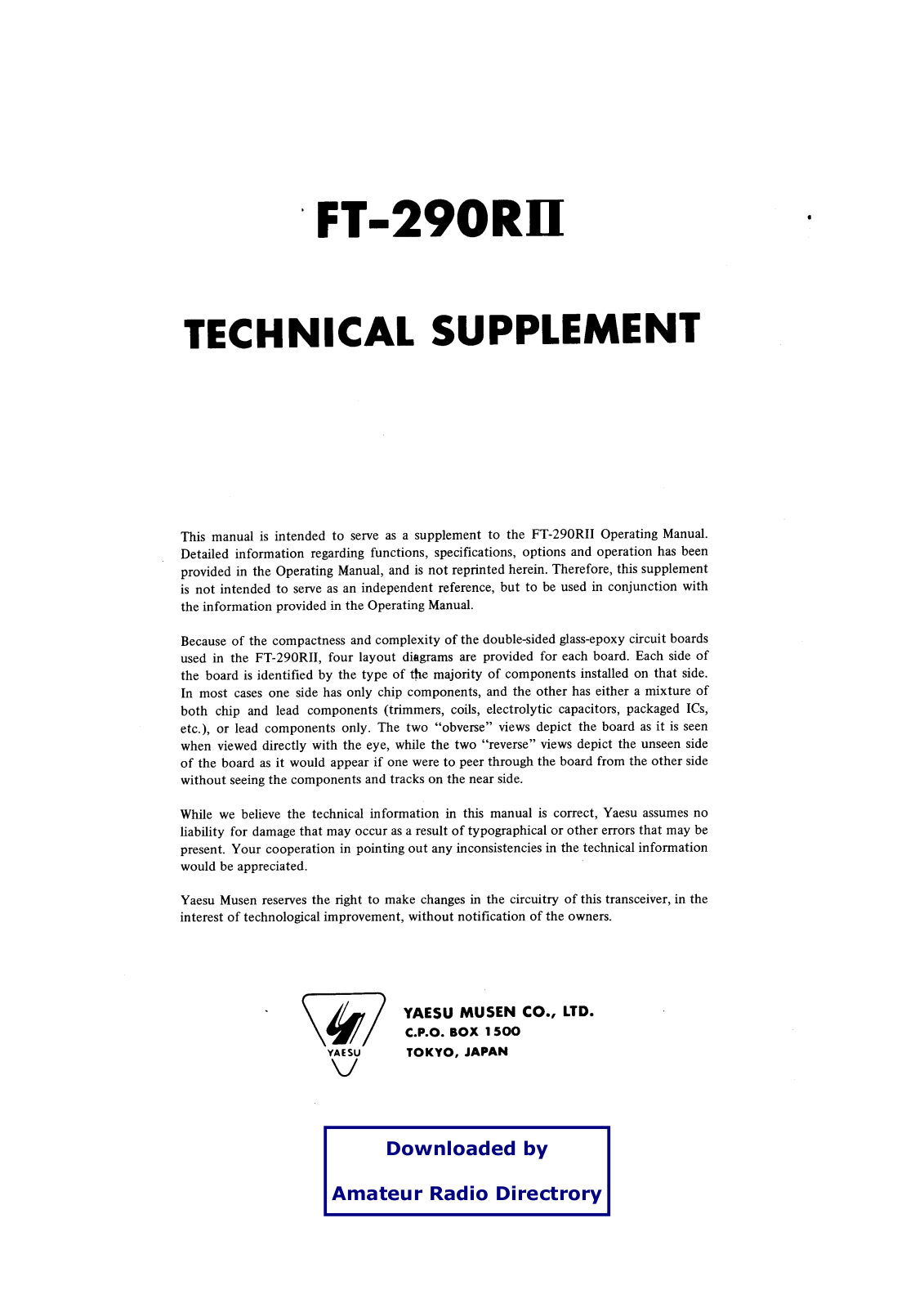 Yaesu FT290RII User Manual