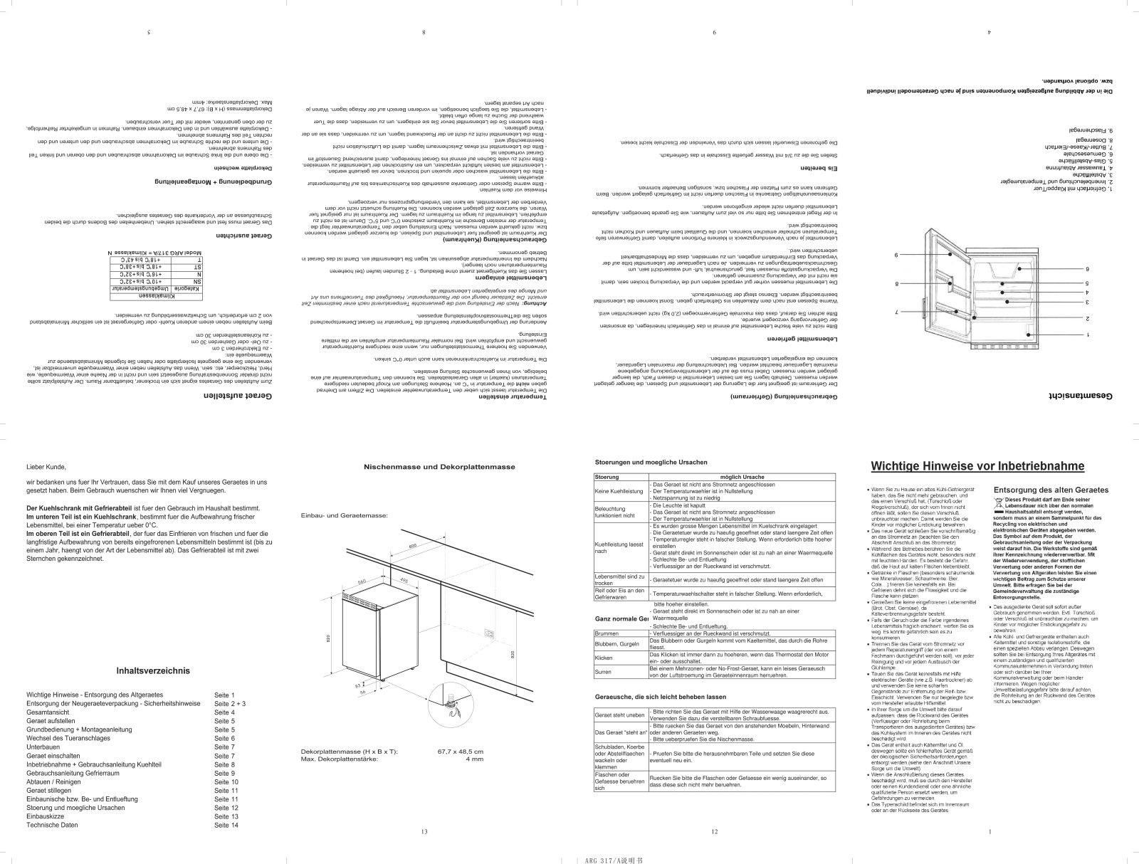 Whirlpool ARG 317/A PRODUCT SHEET