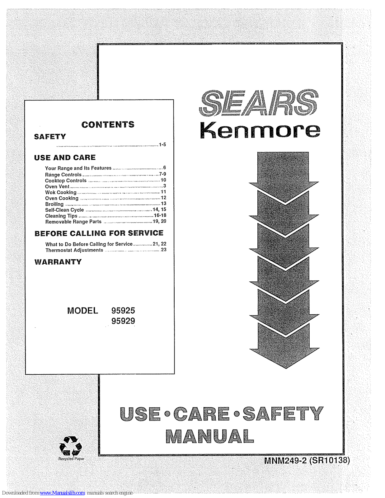 Kenmore 95925, 95929 Use, Care, Safety Manual - ManualMachine.com