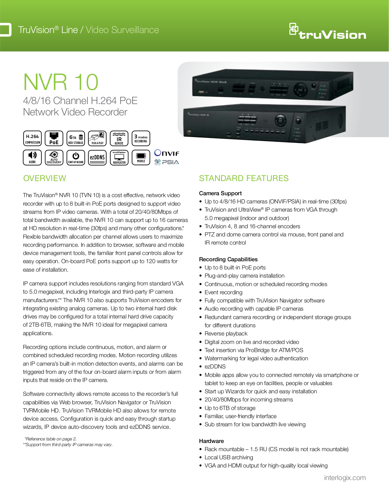 Interlogix TVN-1008S-4T, TVN-1016S-3T, TVN-1016S-6T, TVN-1008S-2T, TVN-1004CS-2T Specsheet