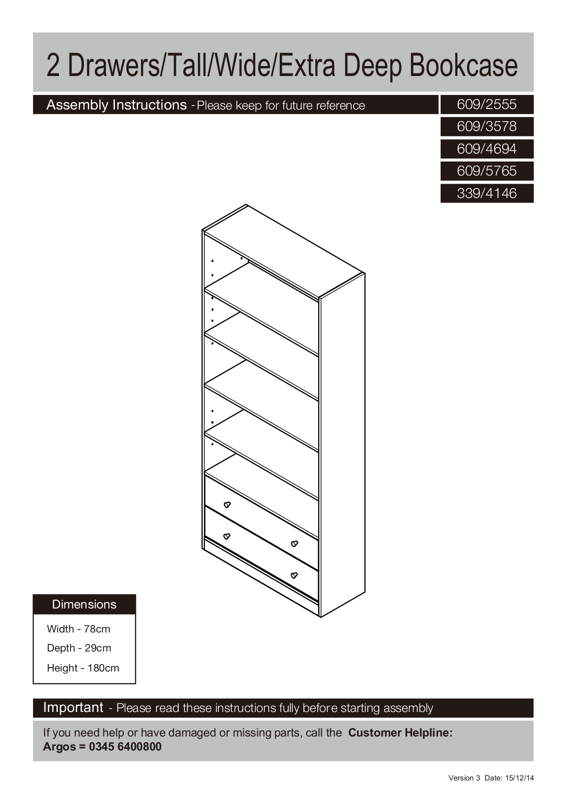 Argos 3394146 ASSEMBLY INSTRUCTIONS