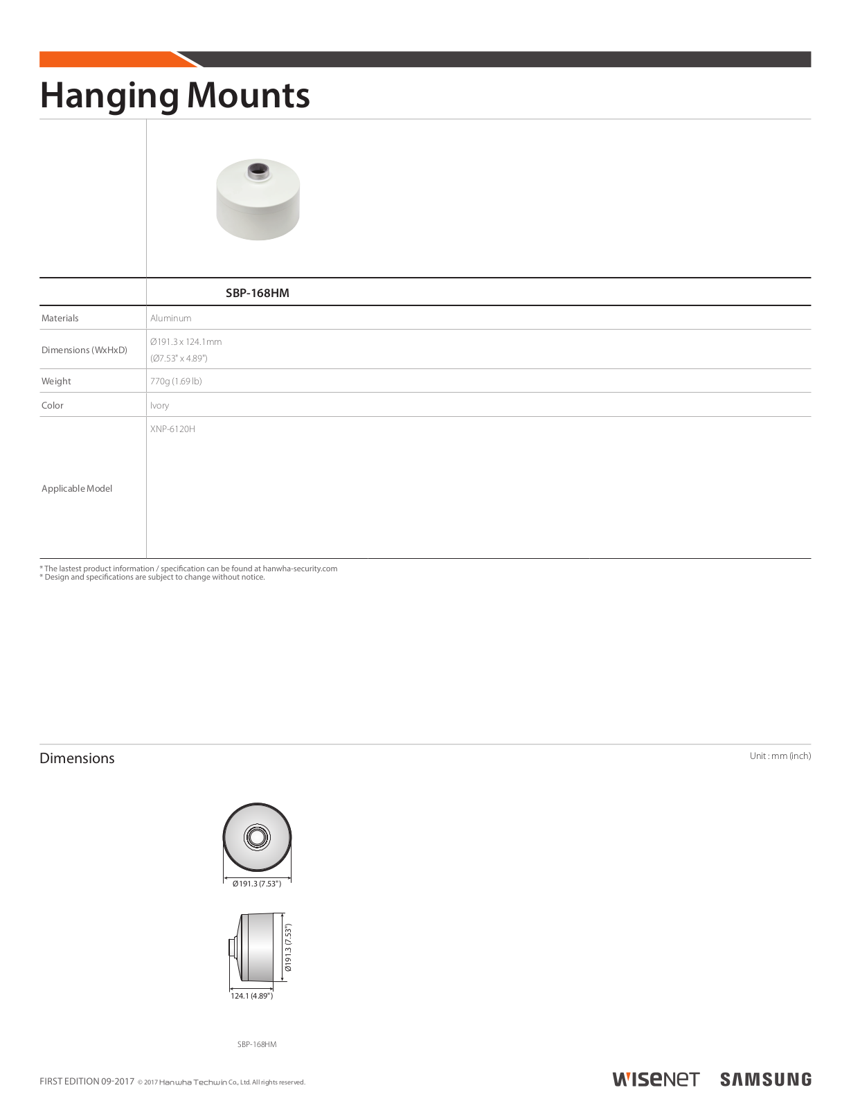 Samsung SBP-168HM Specsheet