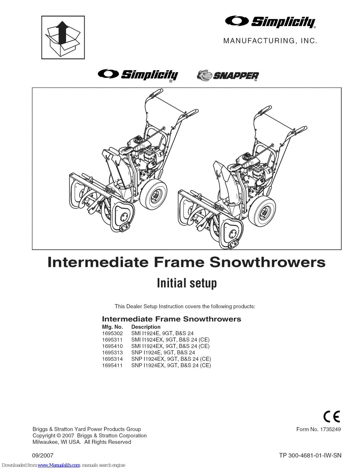 Simplicity 1695311, 1695411, 1695313, 1695410, 1695302 Initial Setup Manual - ManualMachine.com