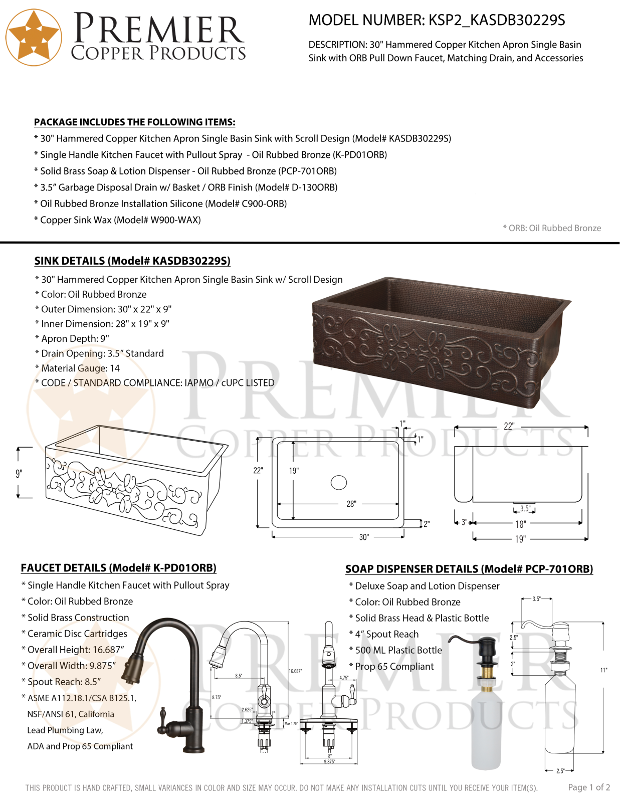 Premier Copper Products IER10092 Specifications - ManualMachine.com
