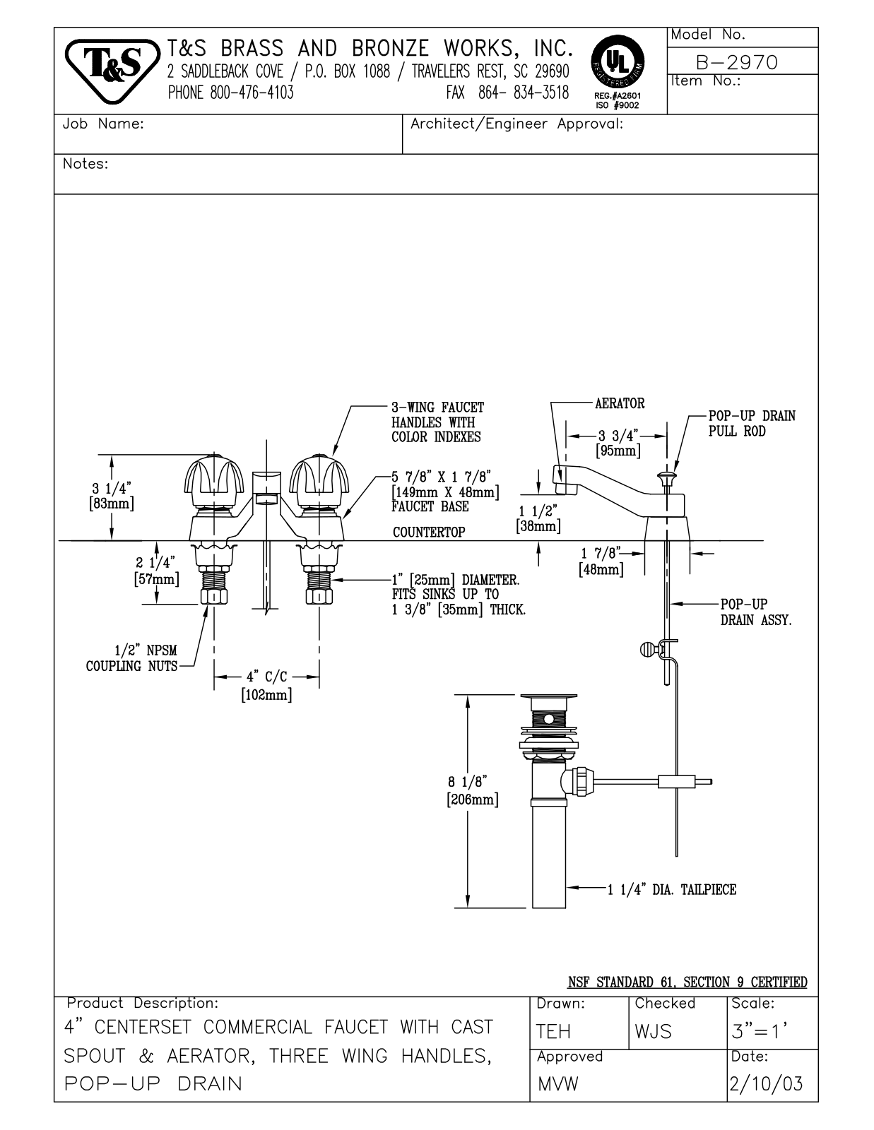 T & S Brass & Bronze Works B-2970 General Manual