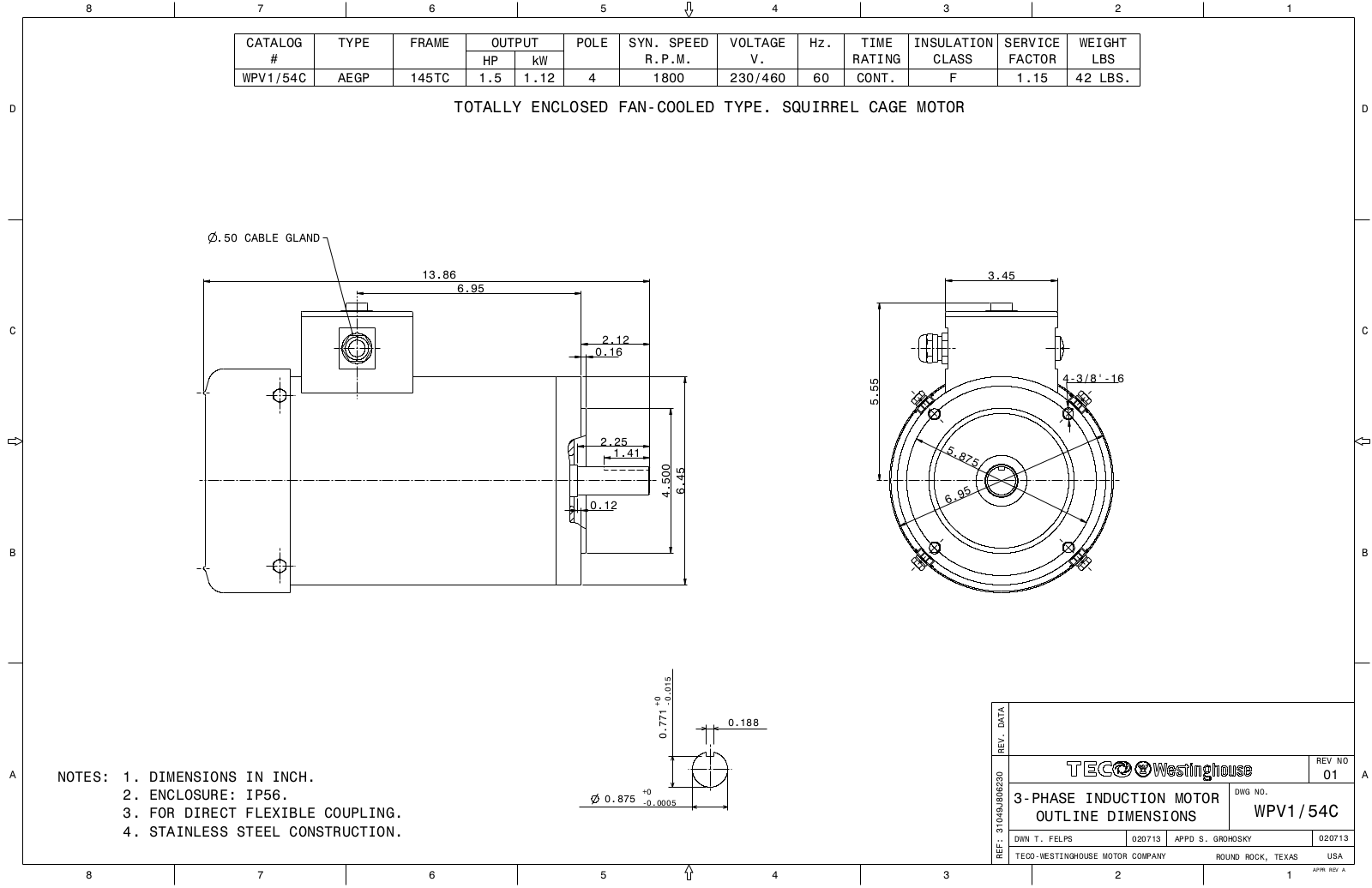 Datasheet WPV1/54C Reference Drawing (Teco) - ManualMachine.com