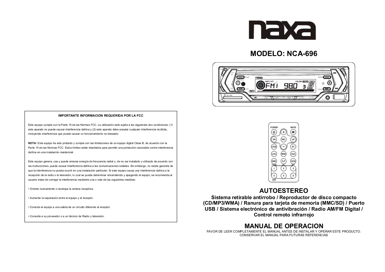 Naxa NCA-696 User Manual