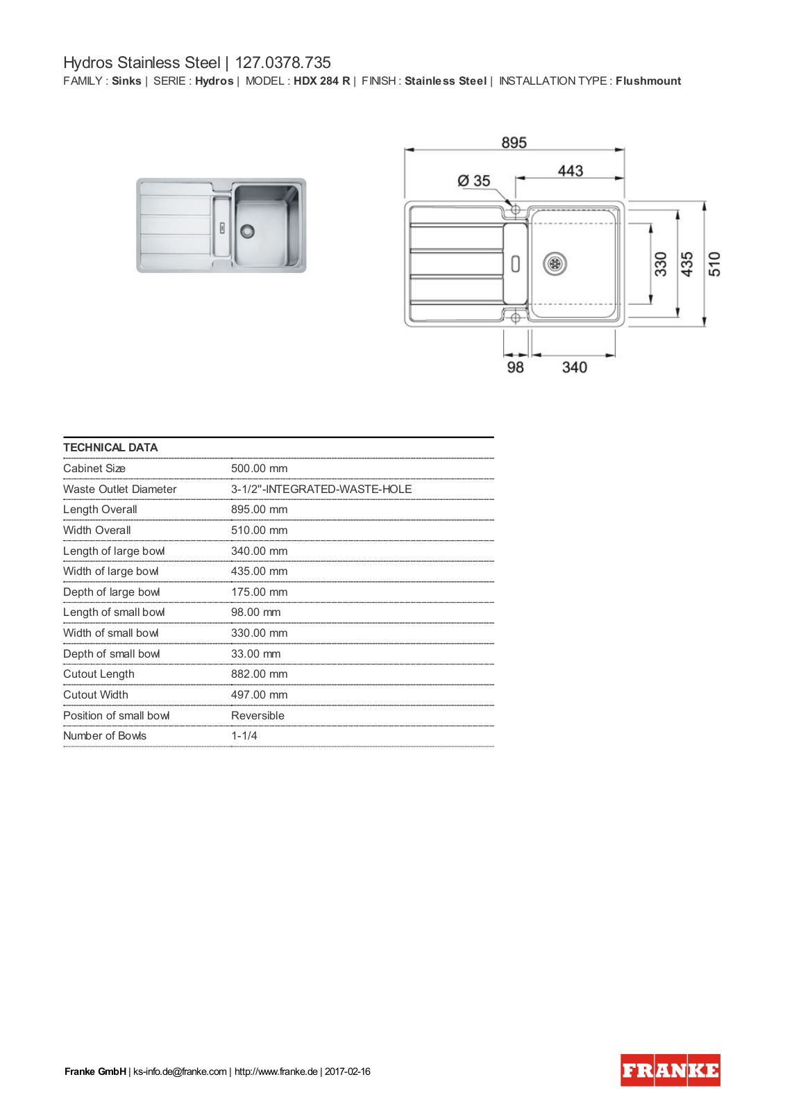 Franke 127.0378.735 Service Manual