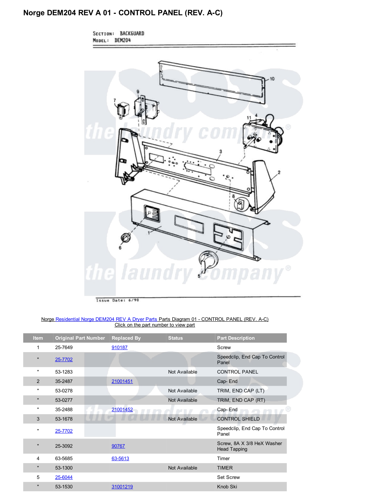 Norge DEM204 REV A Parts Diagram