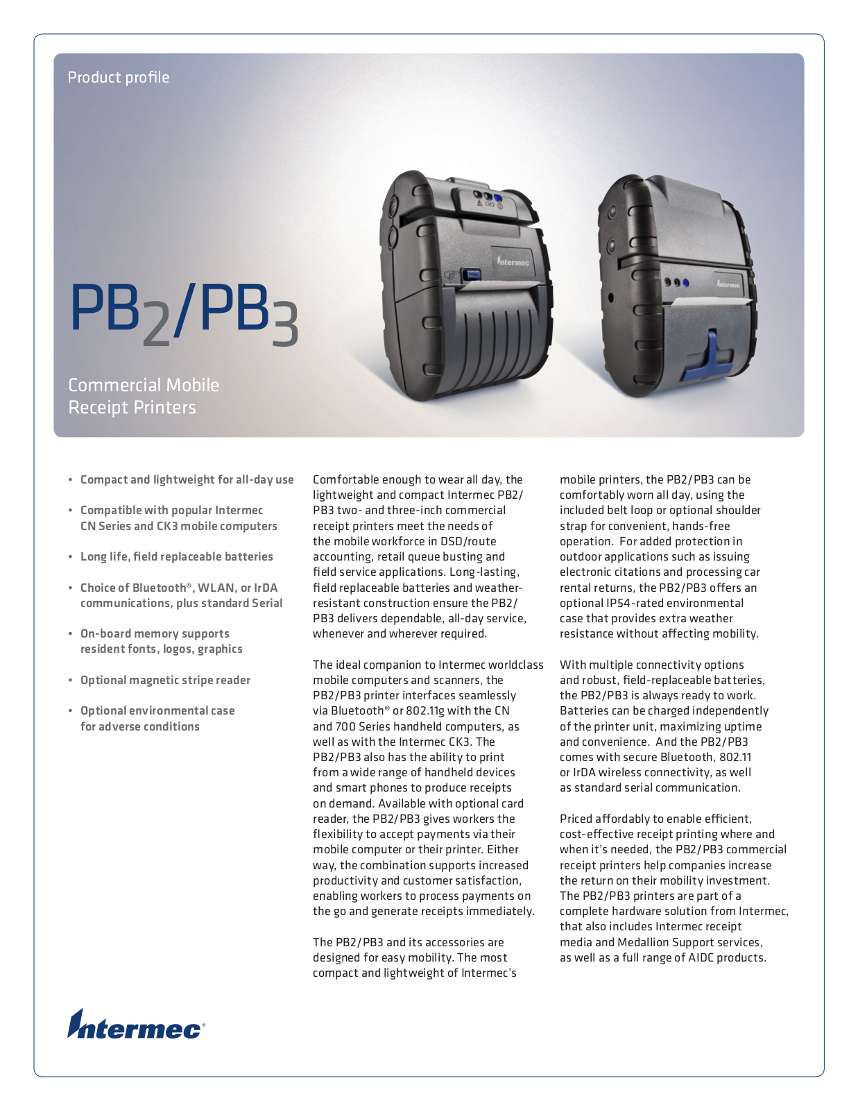 Intermec PB3A030E Product Data Sheet