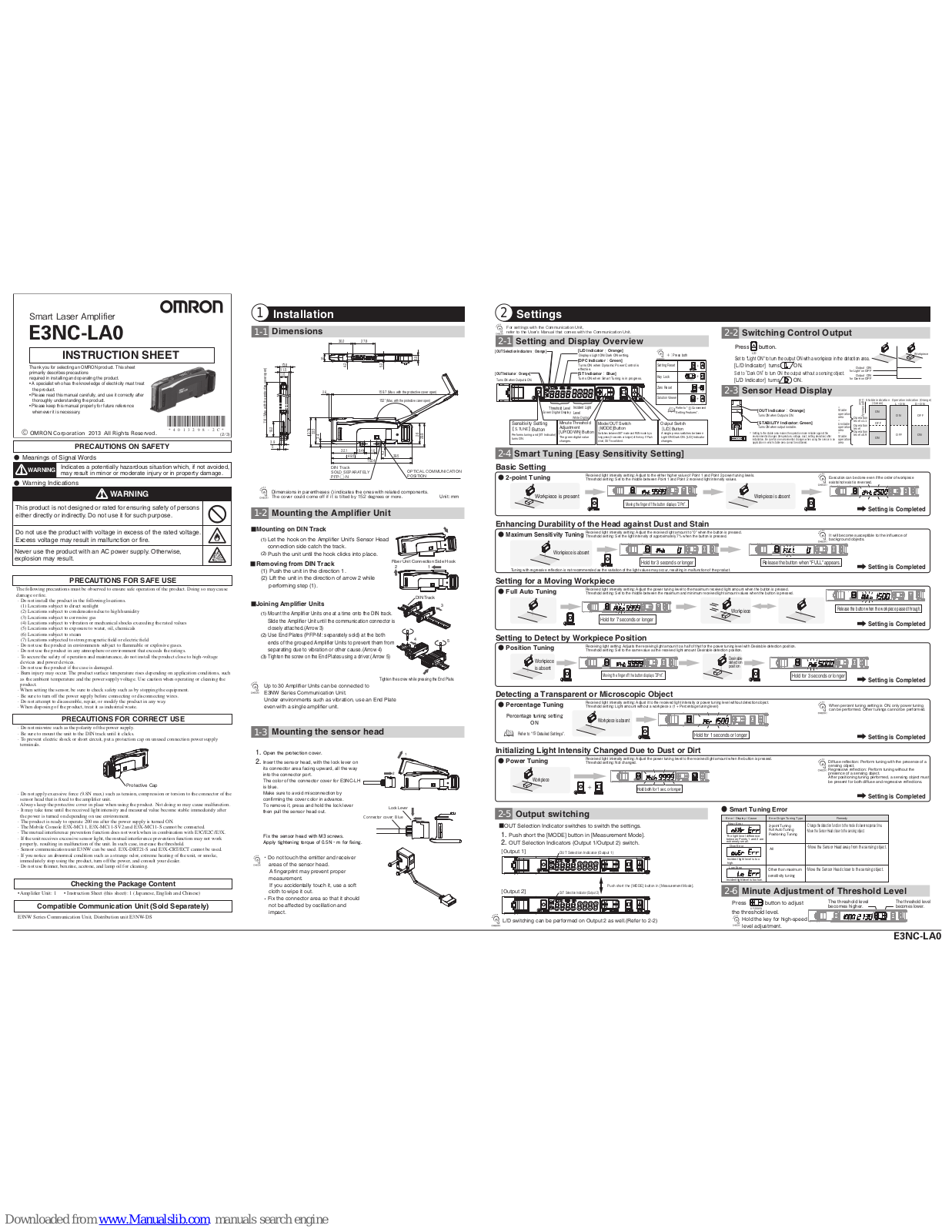 Omron E3NC-LA0 Instruction Sheet