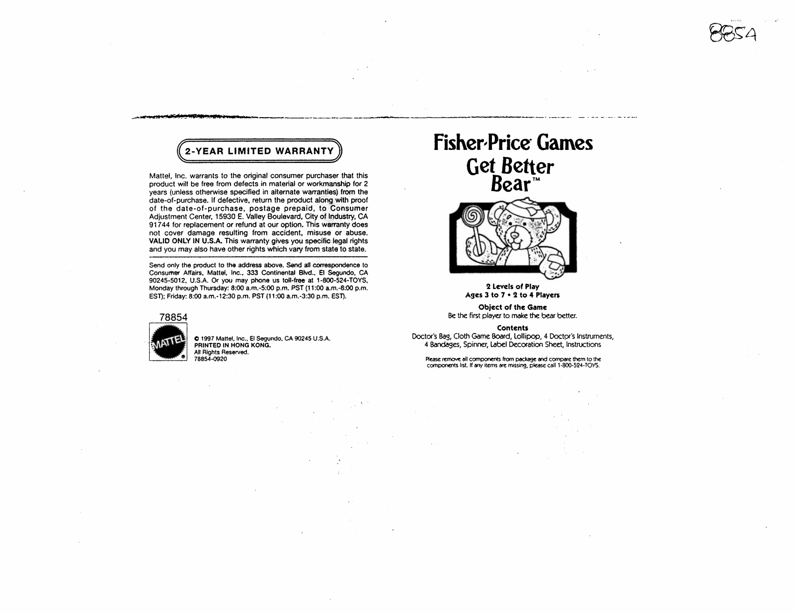 Fisher-Price 78854 Instruction Sheet