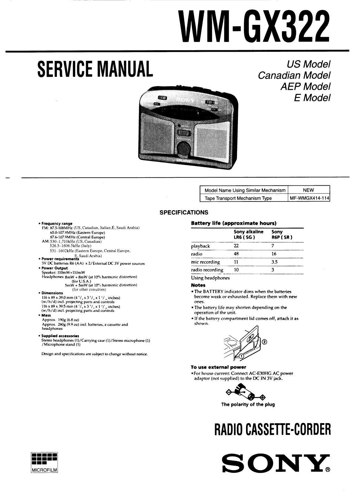 Sony WM-GX322 Service manual