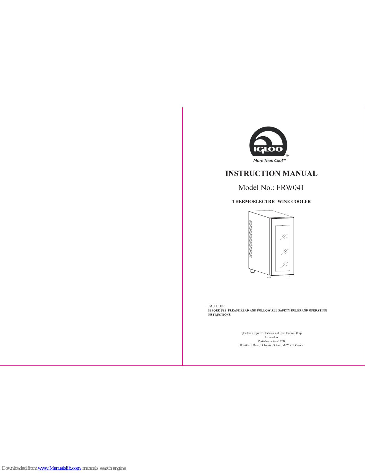 Igloo FRW041 Instruction Manual