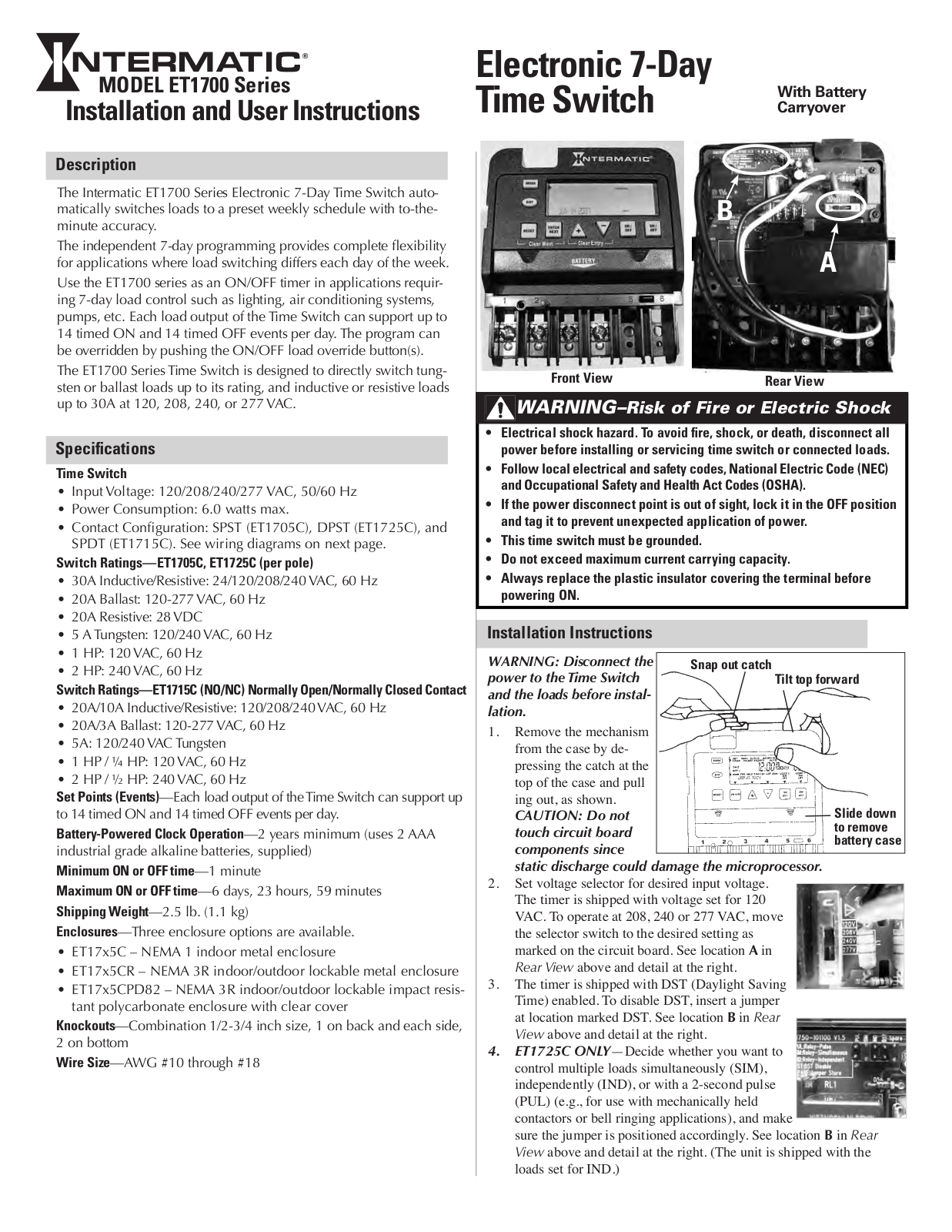 Intermatic ET1705C Owner's Manual