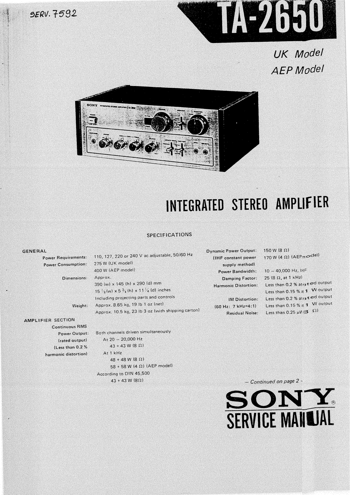 Sony TA-2650 Service Manual
