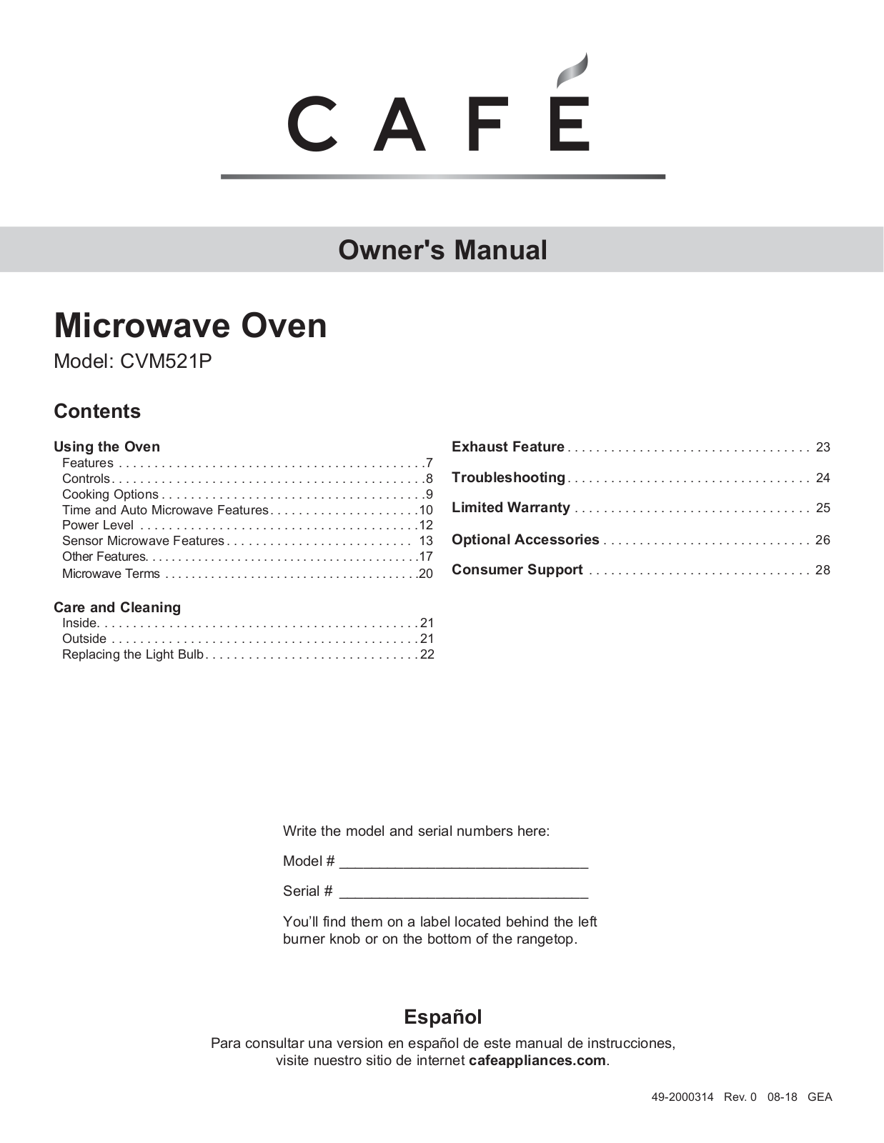 Cafe CAFRERADWMW989 Owers manual