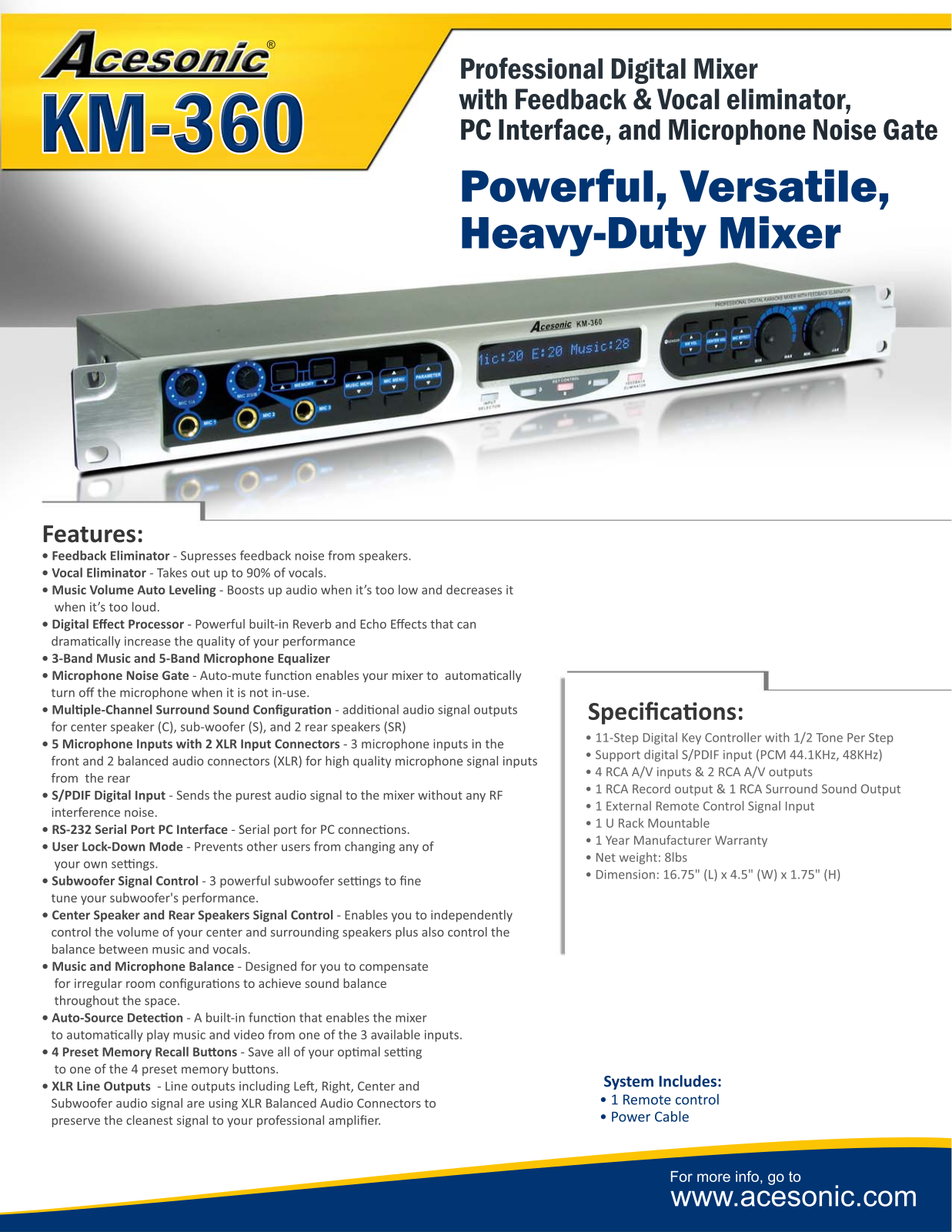 Acesonic KM-360 Datasheet