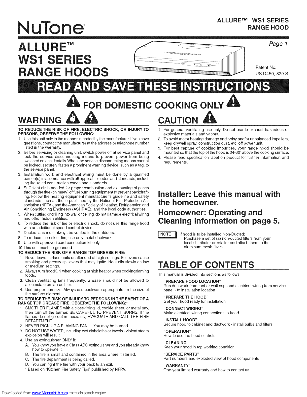 NuTone WS142WW, WS130BC, WS142BL, WS136AA, WS136BL Installation Manual - ManualMachine.com