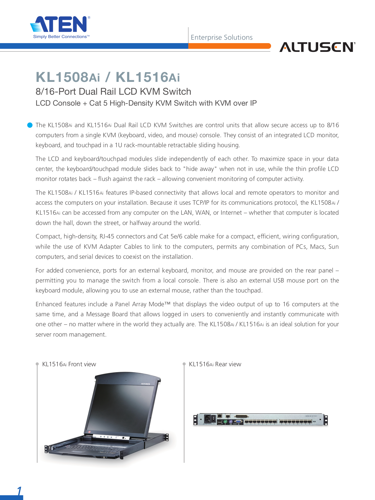 ALTUSEN KL1508Ai, KL1516Ai Specifications