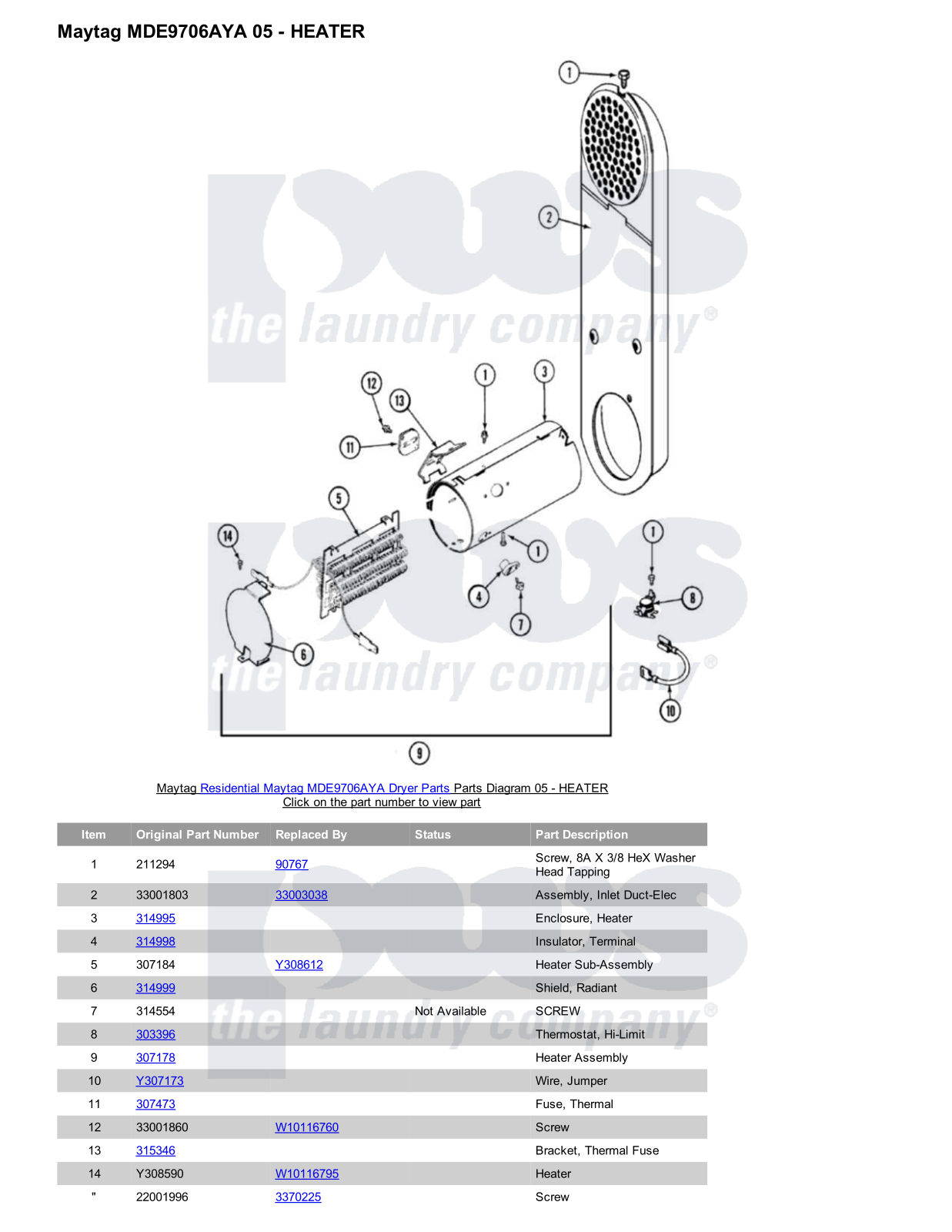 Maytag MDE9706AYA Parts Diagram