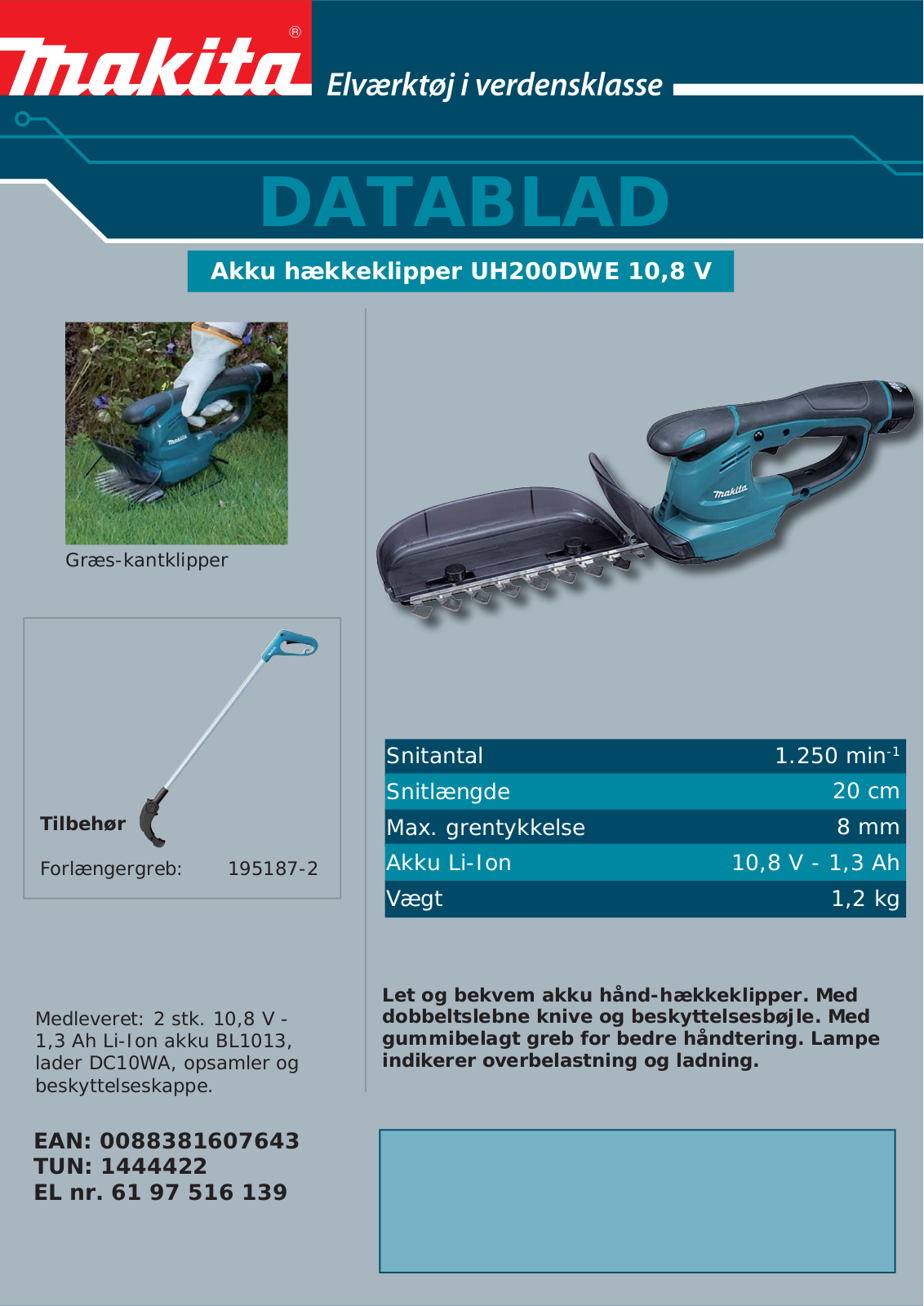 Makita UH200DWE DATASHEET